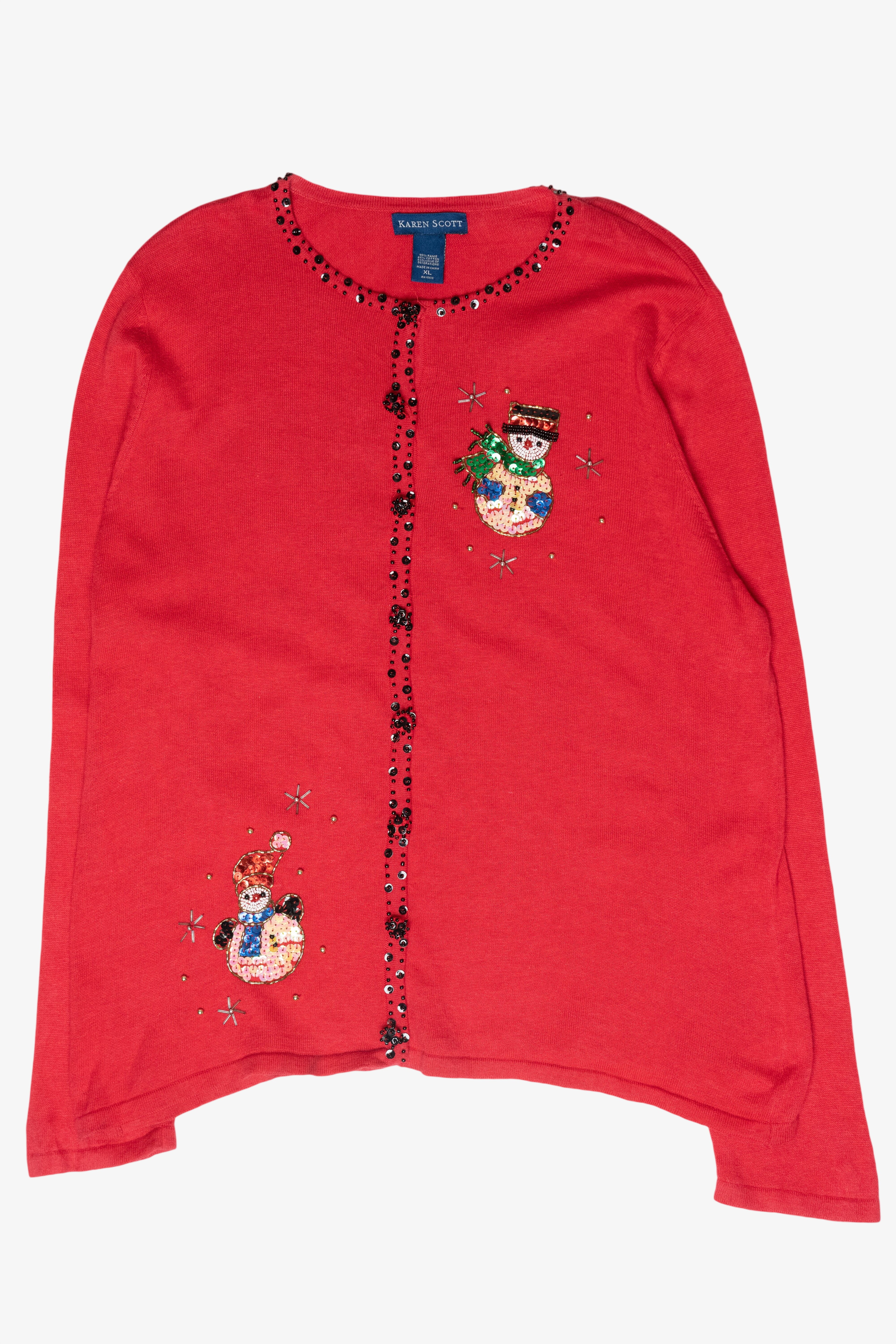 Beaded Snowmen Vintage Ugly Christmas Sweater (2000s)
