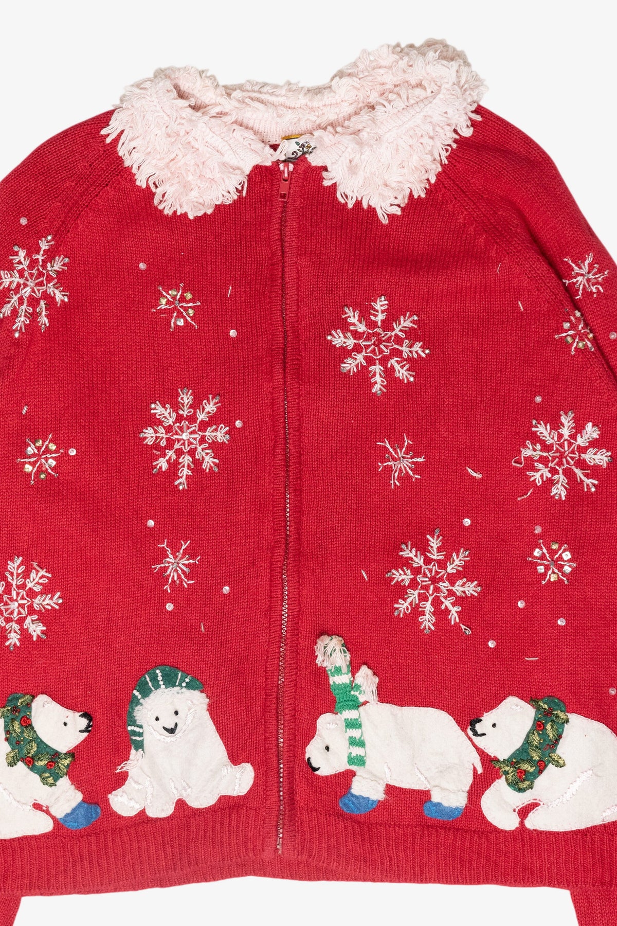 Polar Bears Shag Collar Vintage Ugly Christmas Sweater (2000s)