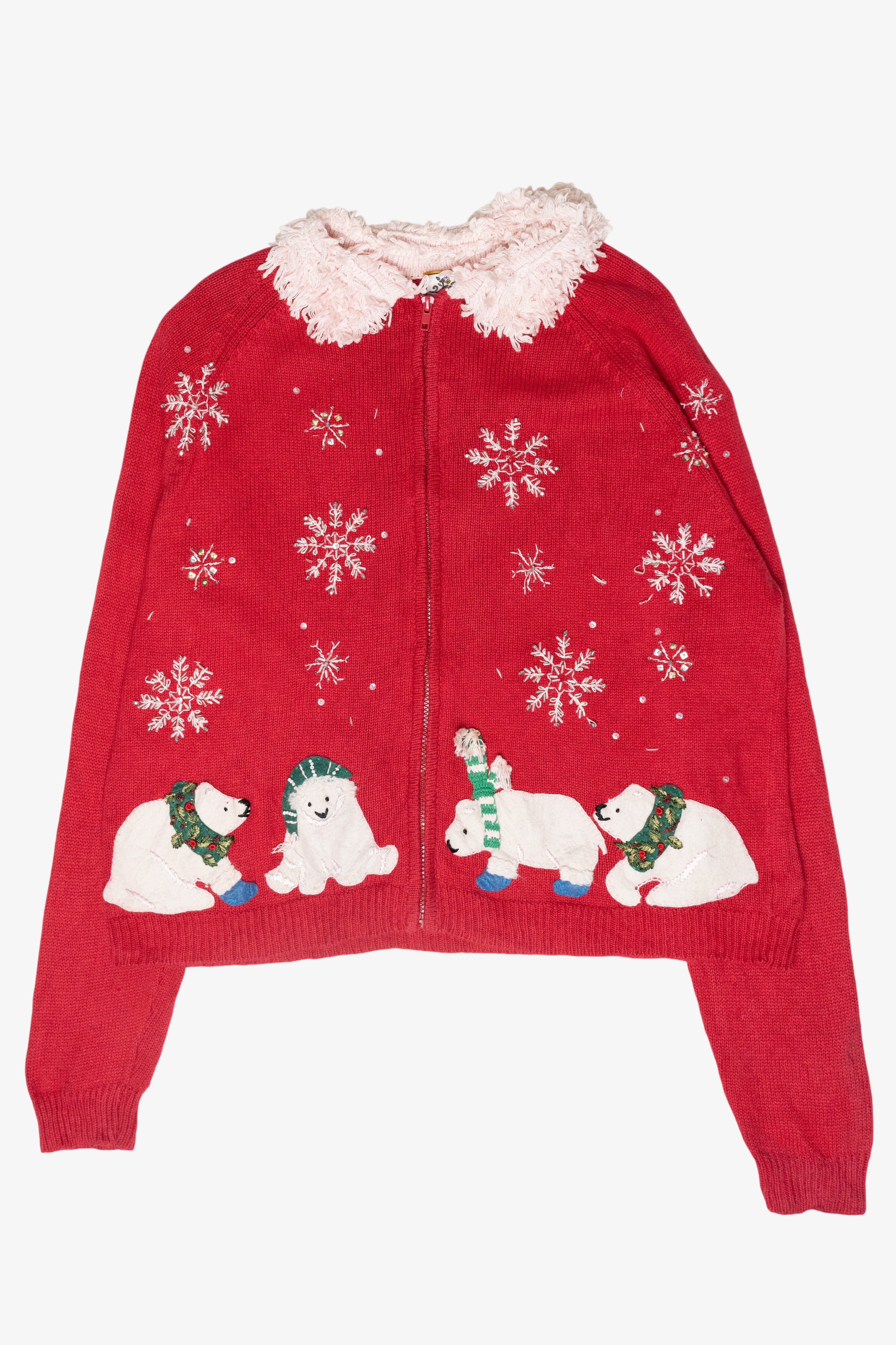 Polar Bears Shag Collar Vintage Ugly Christmas Sweater (2000s)