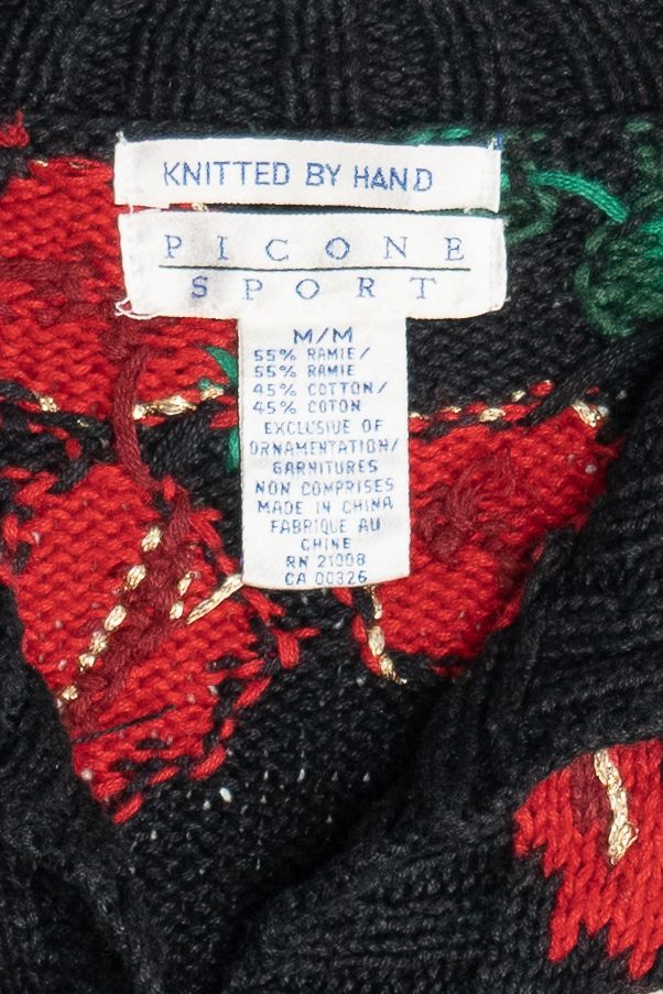 Vintage Hand Knit Poinsettia Ugly Christmas Sweater (1990s)