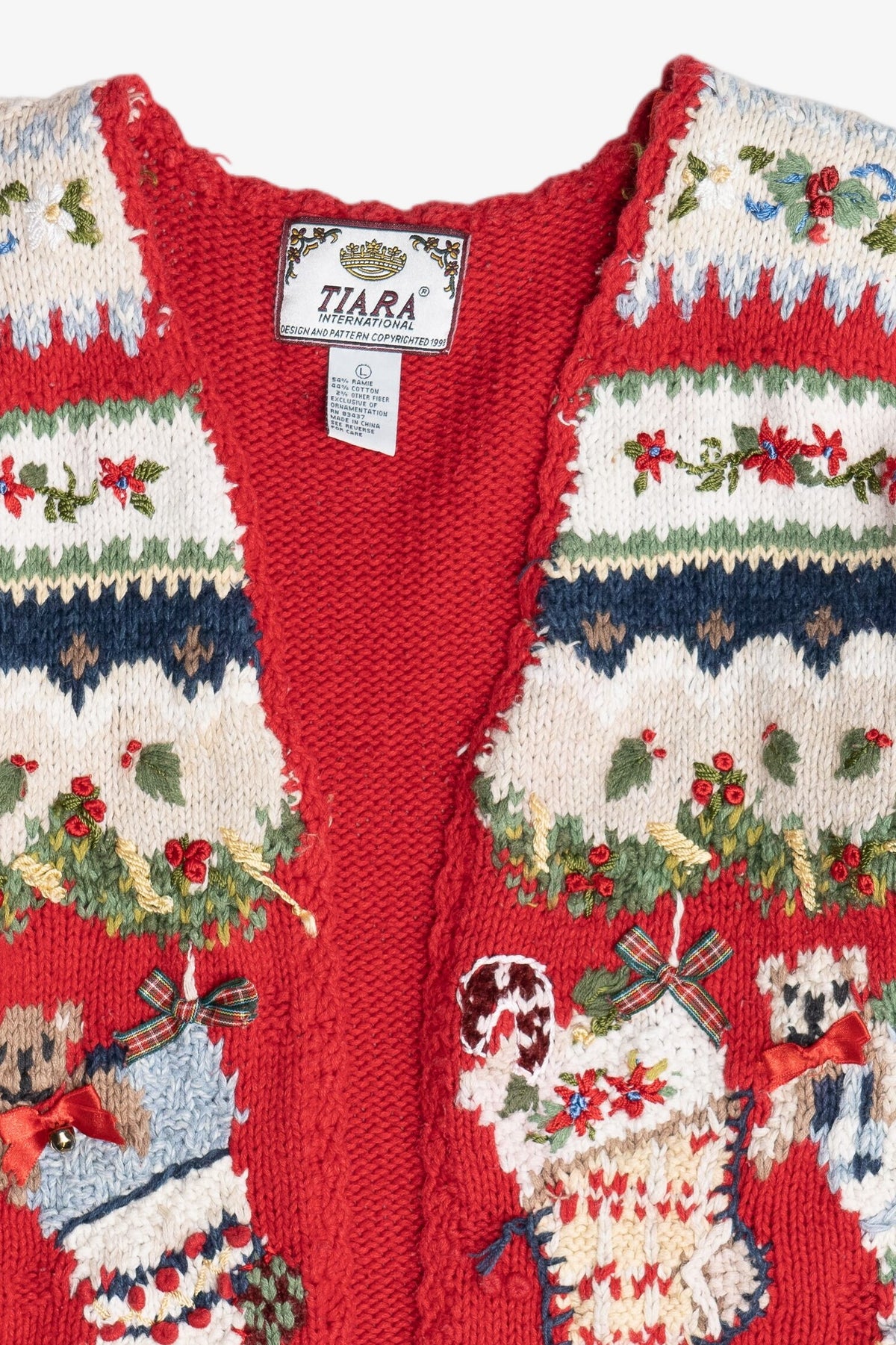 Vintage Stockings Open Front Cardigan Ugly Christmas Sweater (1990s)