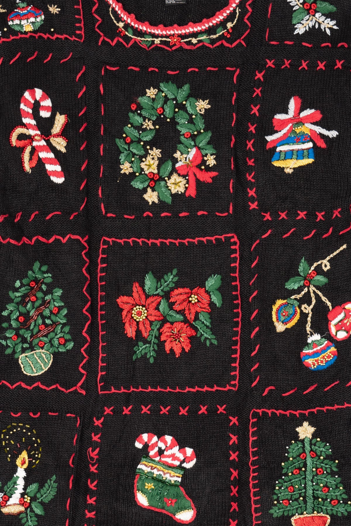 Vintage Black Work in Progress Ugly Christmas Pullover (1990s)
