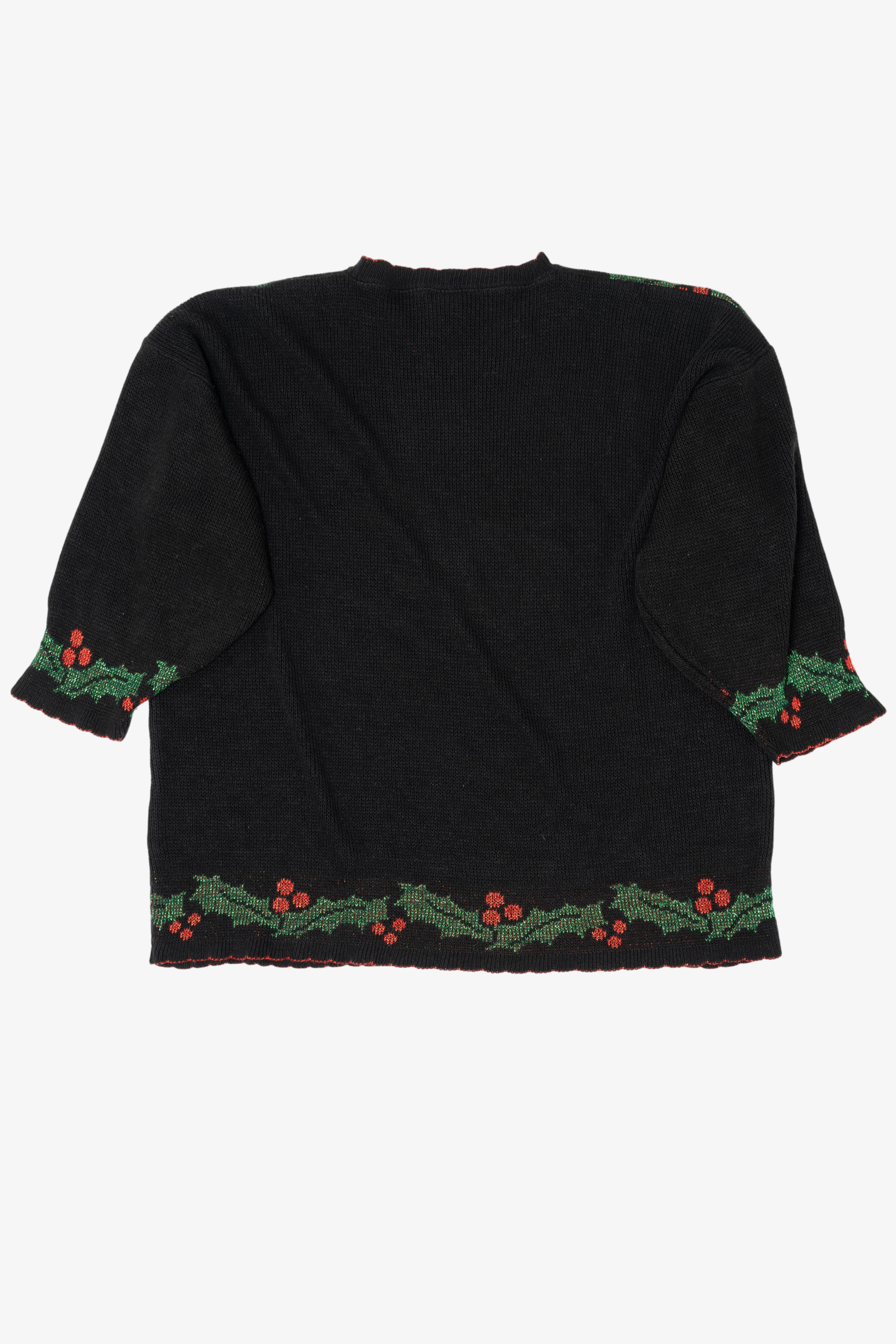Vintage Black Holiday Time Wreaths Ugly Christmas Pullover (1980s)