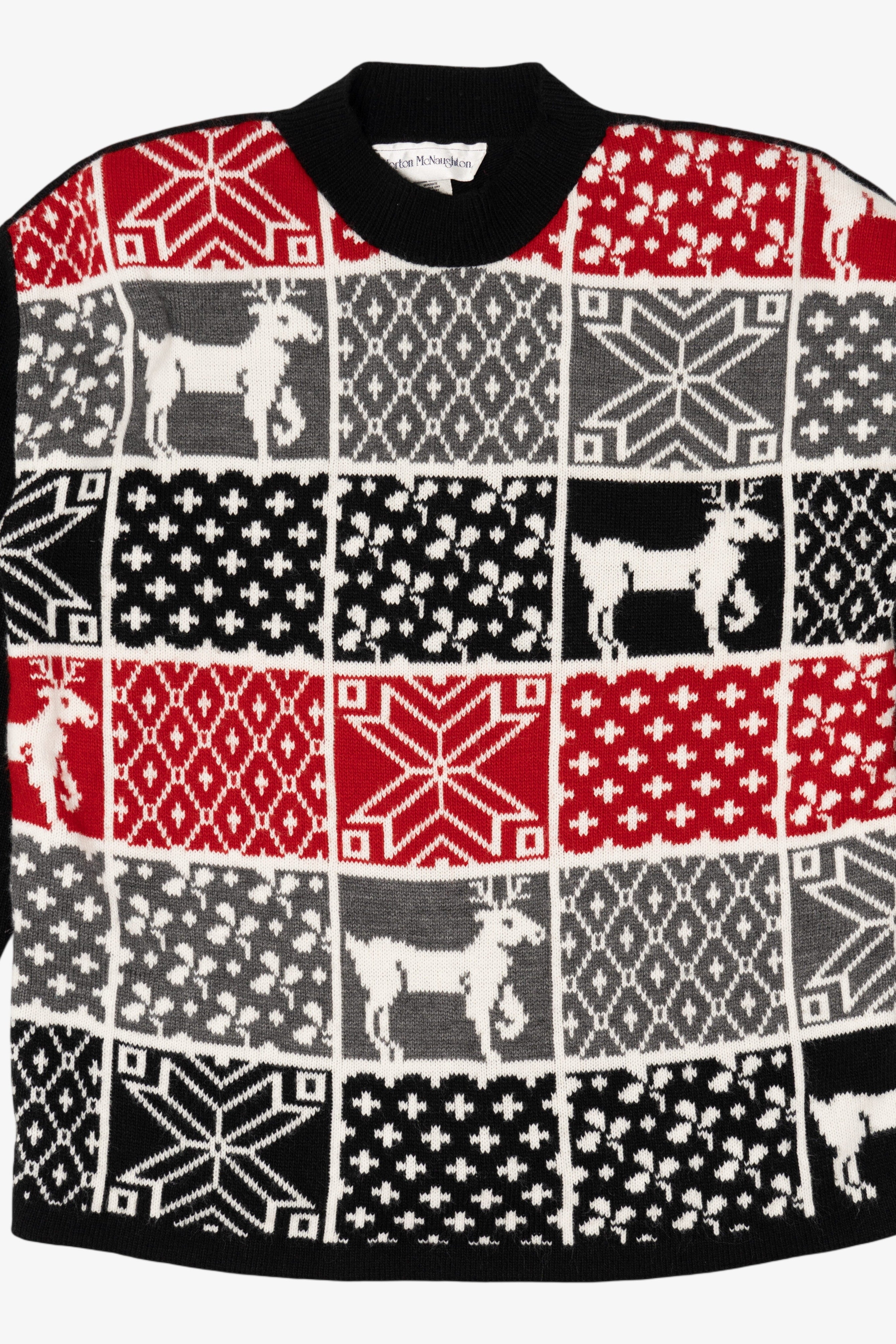 Vintage Black Norton McNaughton Reindeer Pattern Ugly Christmas Pullover (1990s)