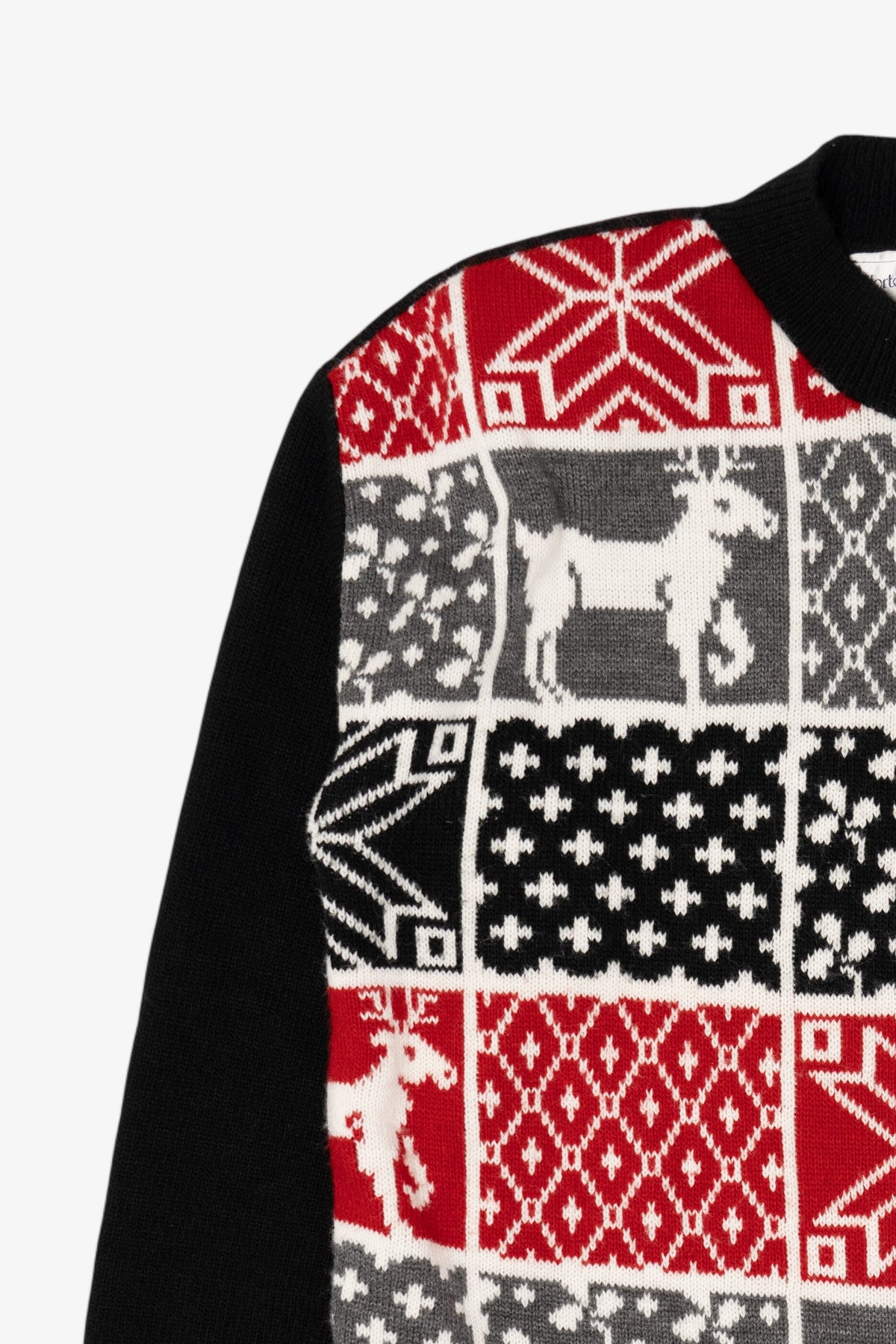 Vintage Black Norton McNaughton Reindeer Pattern Ugly Christmas Pullover (1990s)