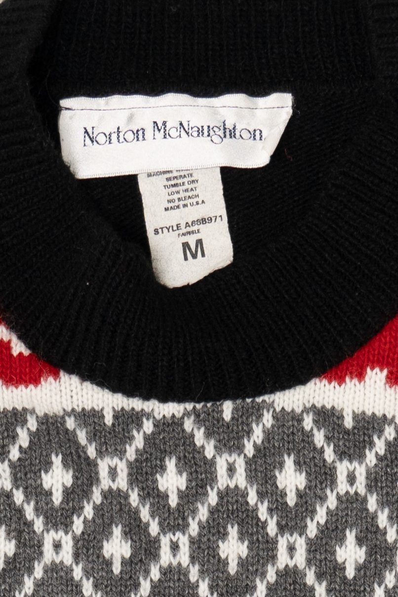 Vintage Black Norton McNaughton Reindeer Pattern Ugly Christmas Pullover (1990s)