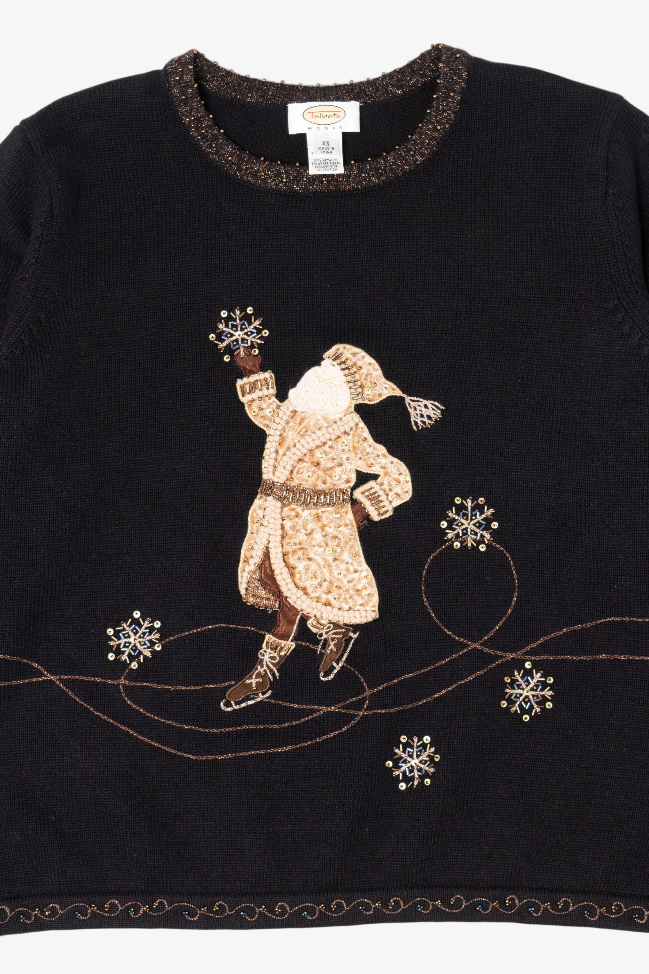Vintage Black Talbots Santa Ugly Christmas Pullover (1990s)
