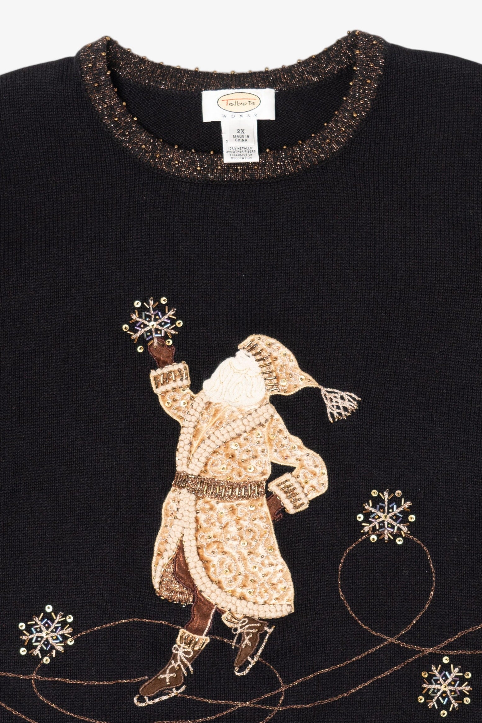 Vintage Black Talbots Santa Ugly Christmas Pullover (1990s)