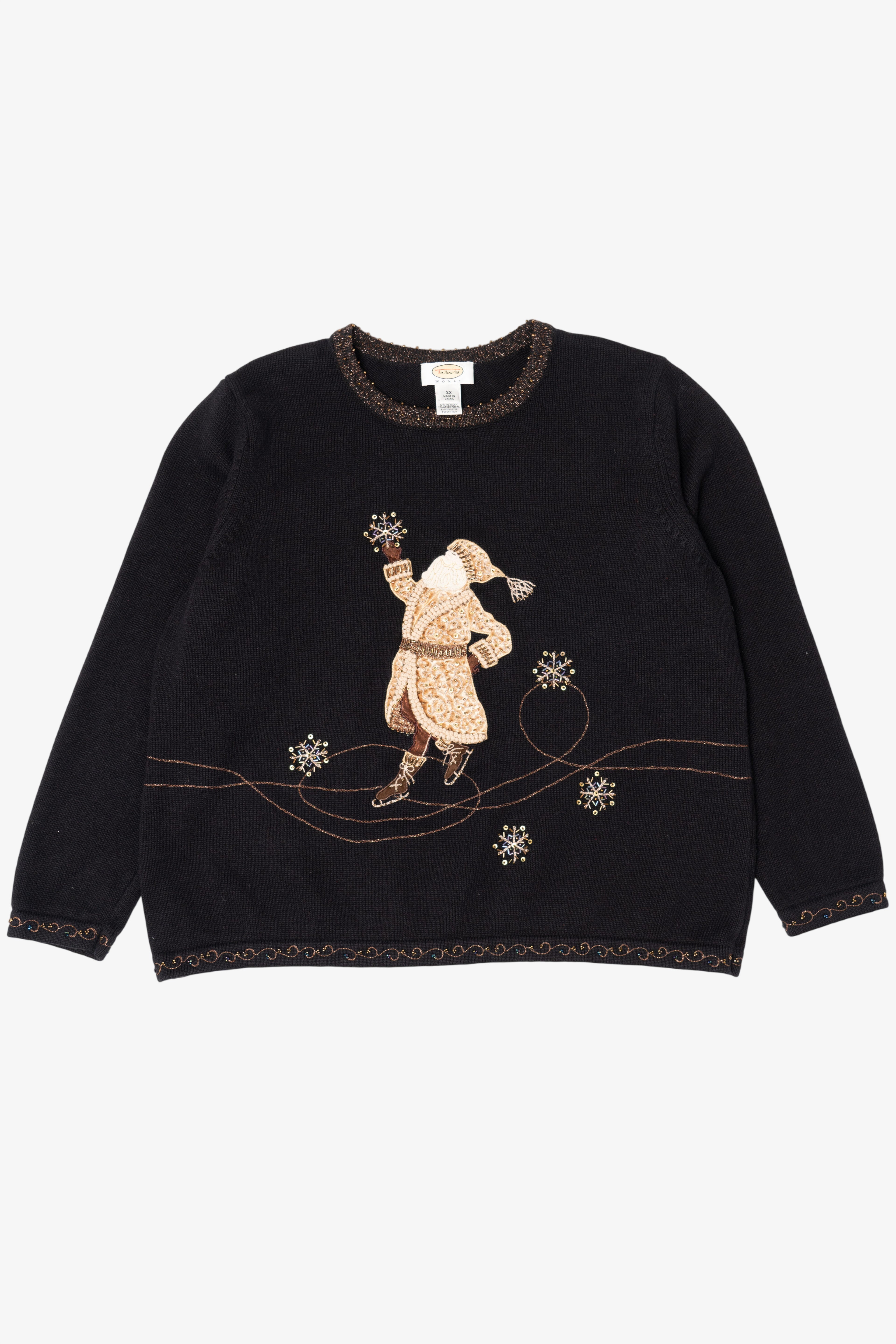 Vintage Black Talbots Santa Ugly Christmas Pullover (1990s)
