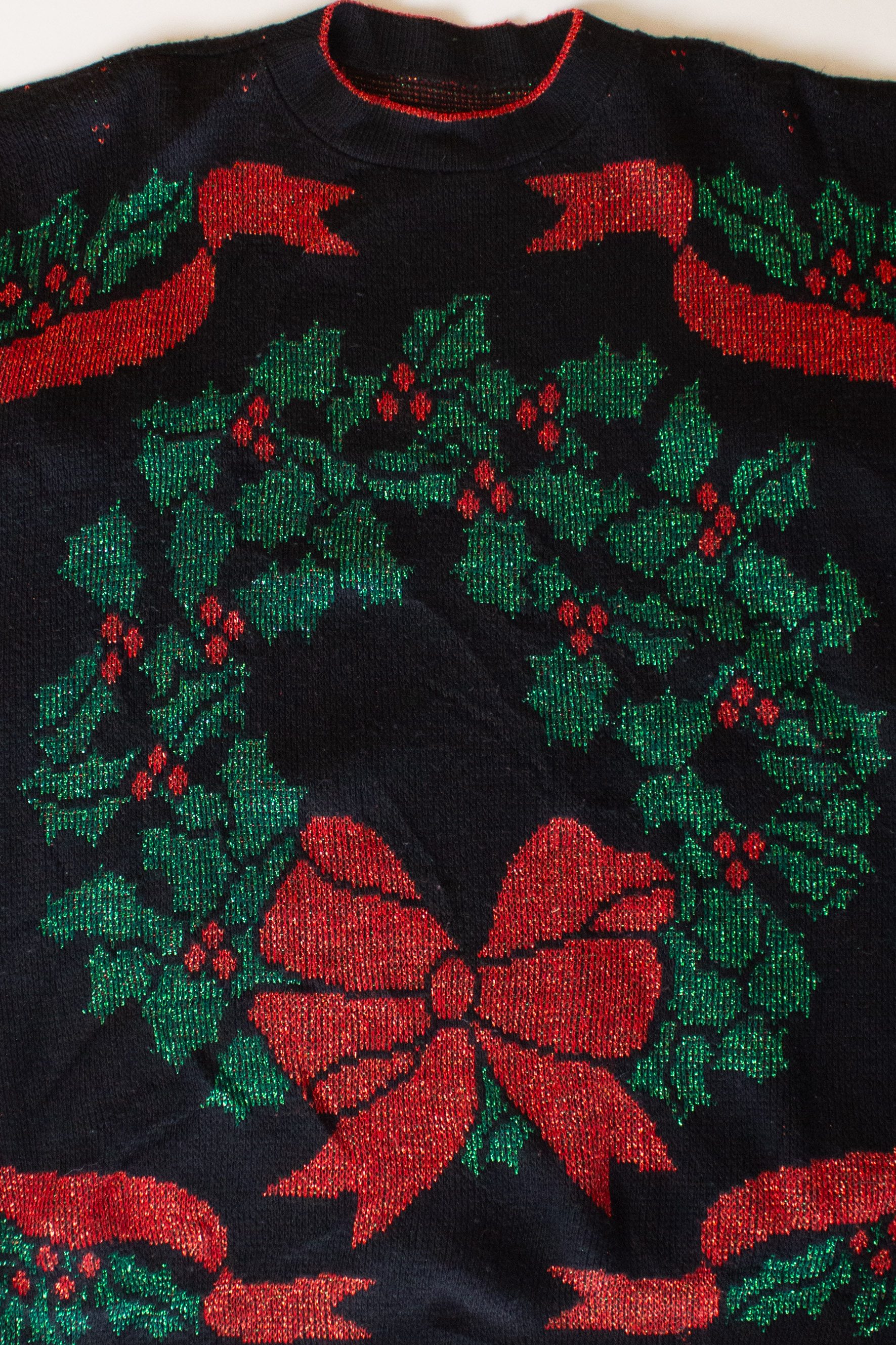 Vintage Metallic Wreath Ugly Christmas Sweater (1990s)