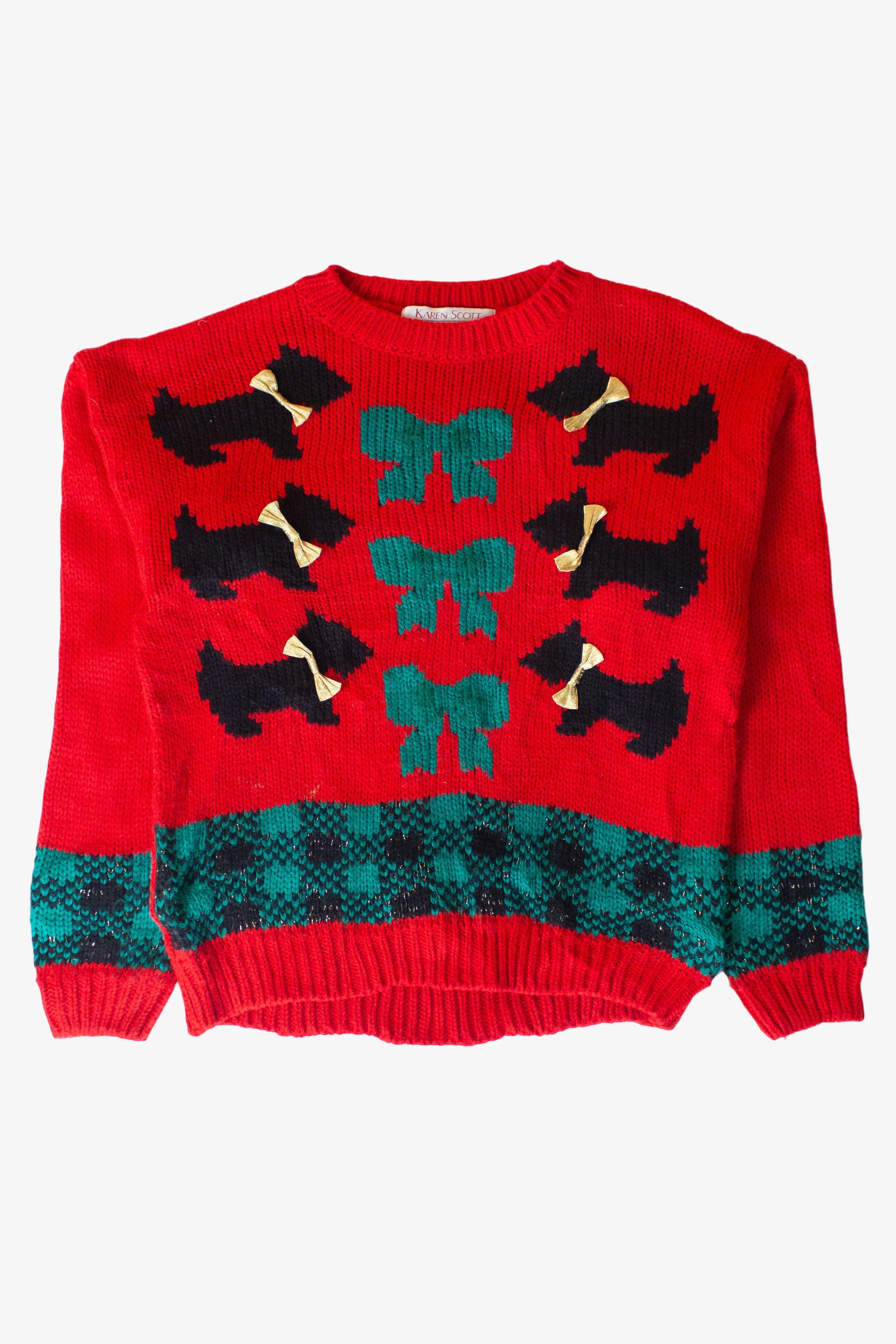 Vintage Red Bows & Terriers Christmas Sweater (1990s)