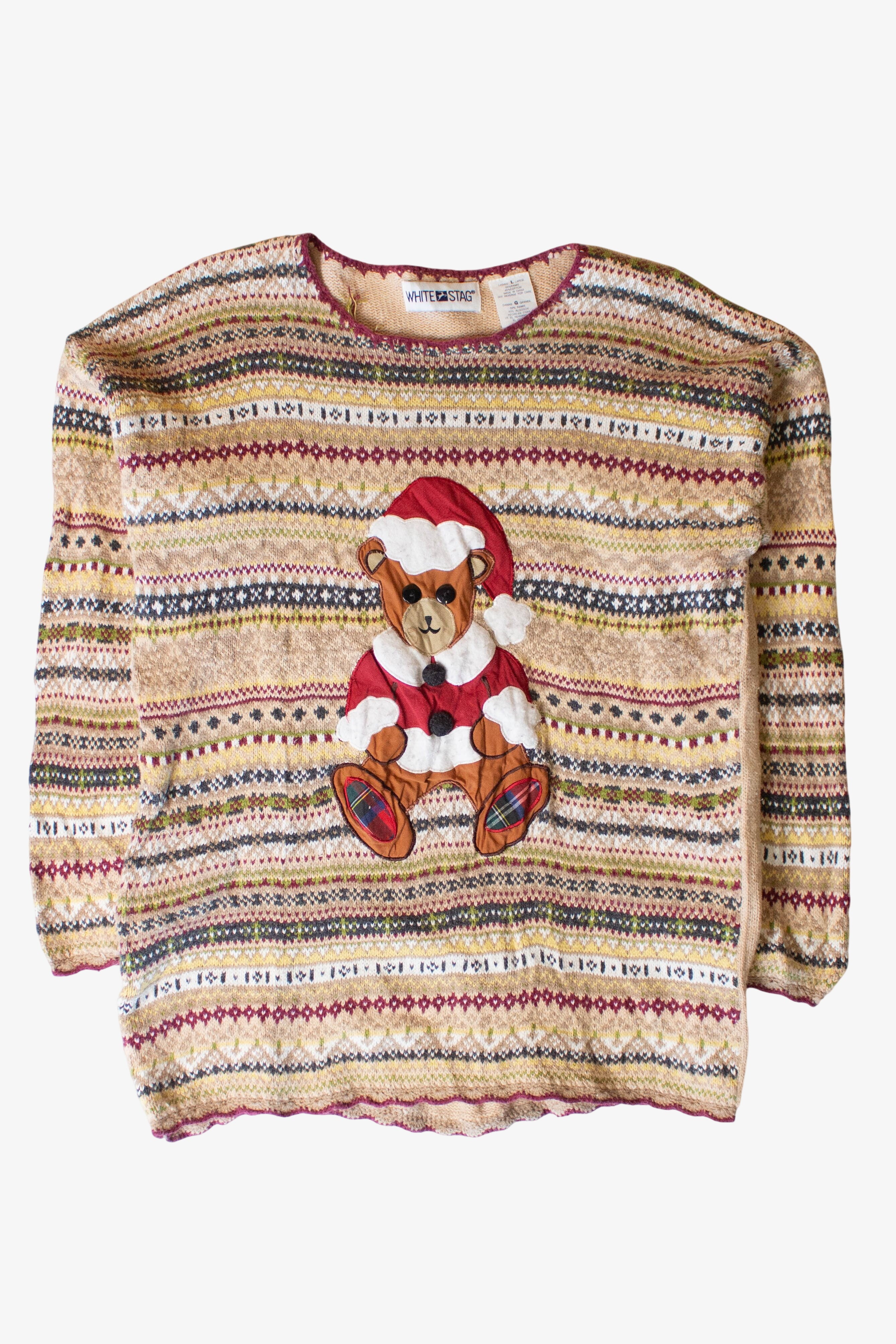 Vintage Beige Santa Bear Ugly Christmas Sweater (2000s)
