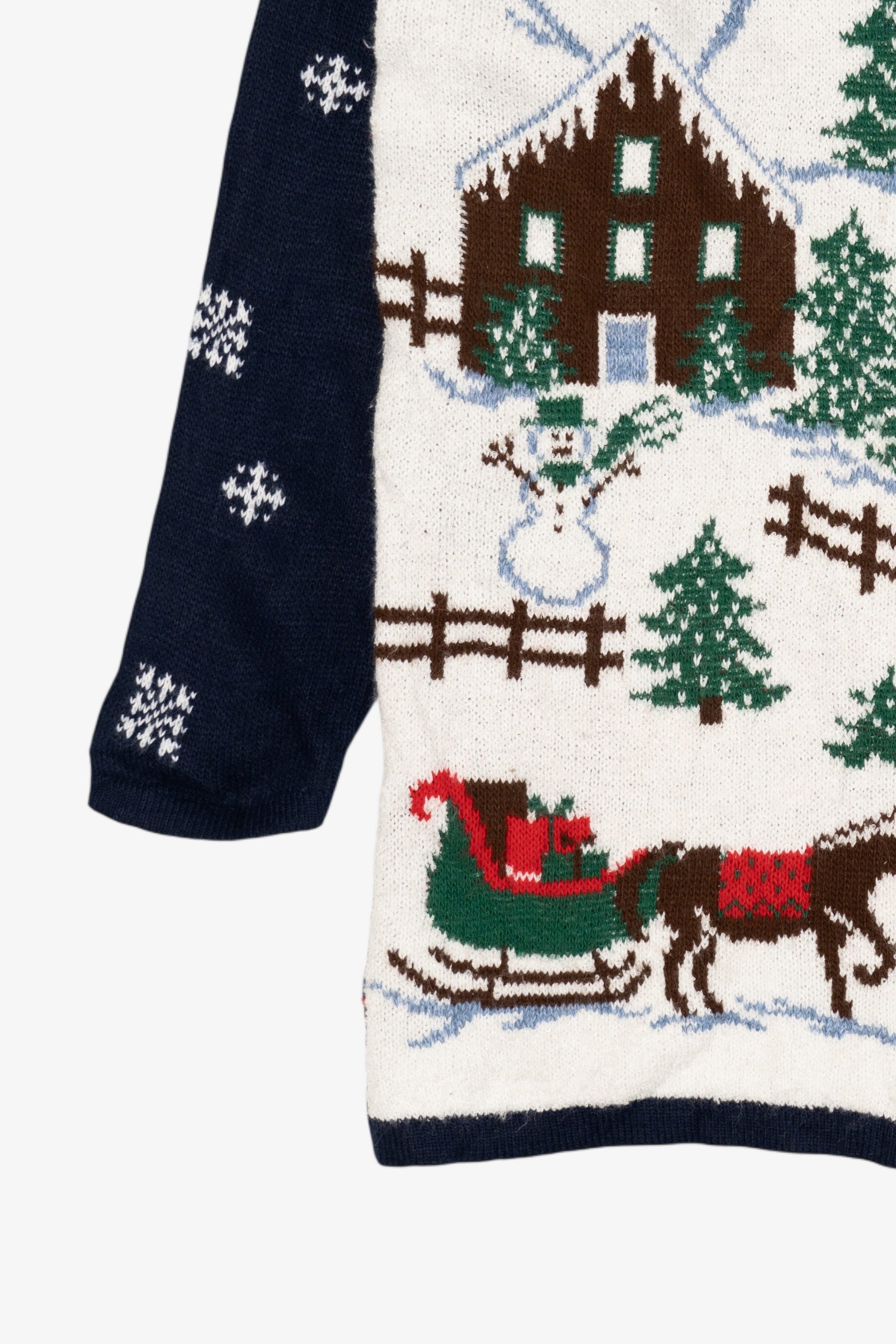 Vintage Navy Blue Nutcracker Winter Town Ugly Christmas Pullover (1980s)