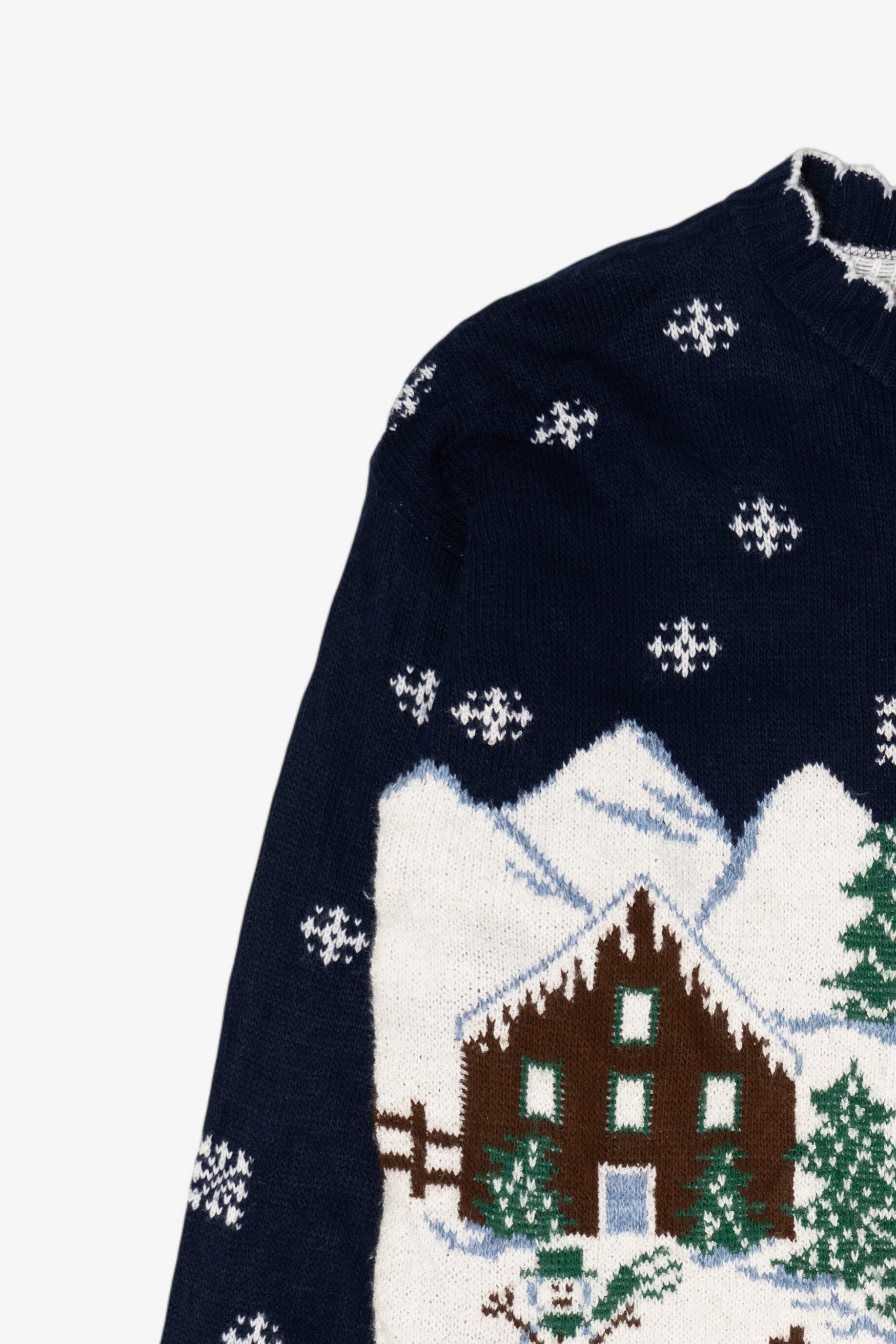 Vintage Navy Blue Nutcracker Winter Town Ugly Christmas Pullover (1980s)