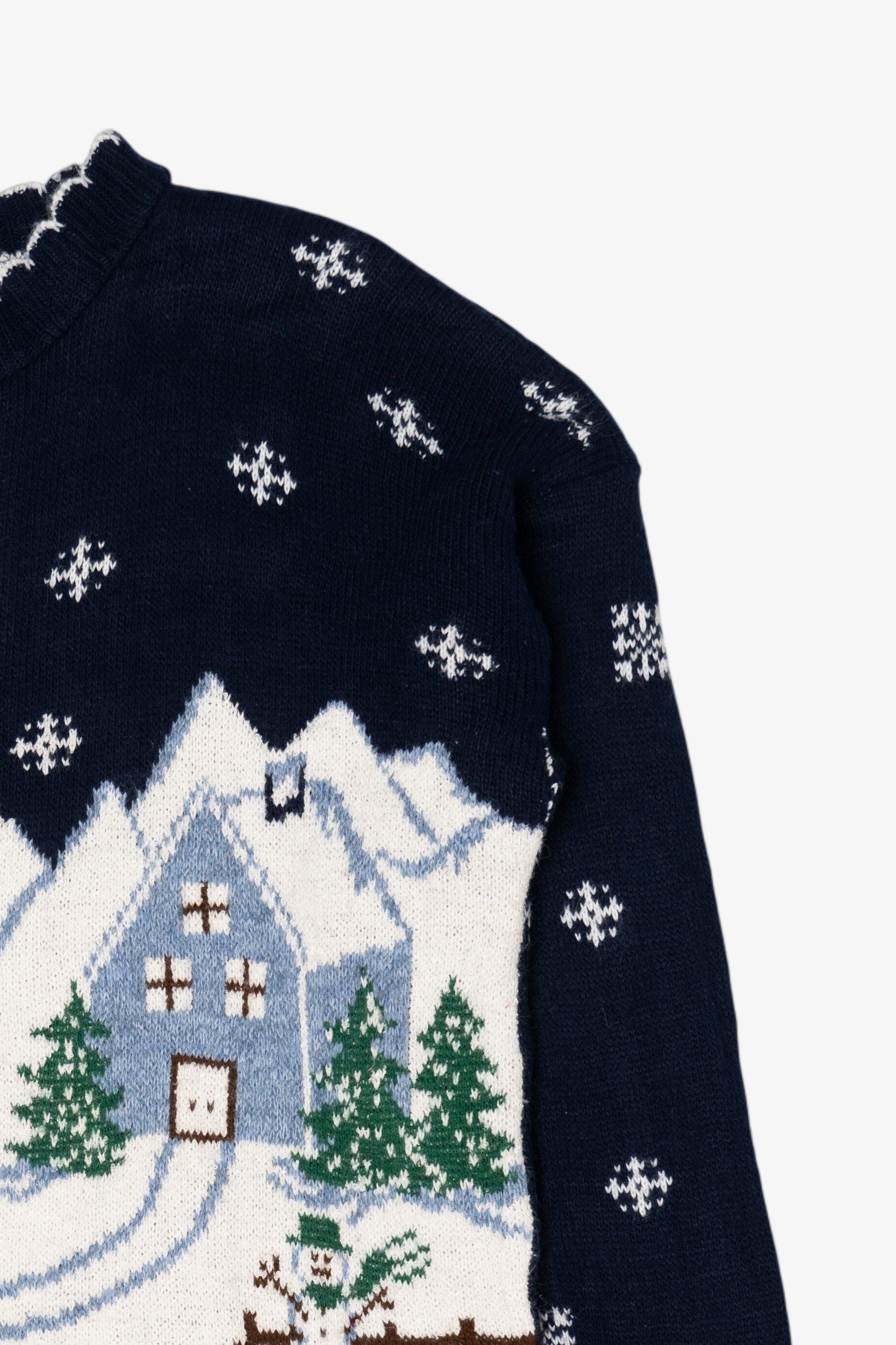 Vintage Navy Blue Nutcracker Winter Town Ugly Christmas Pullover (1980s)