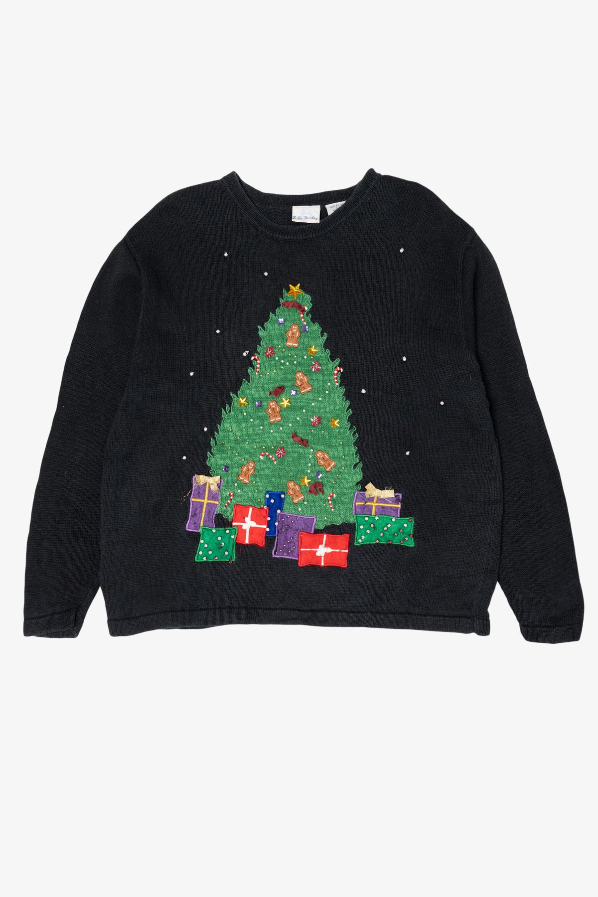 Vintage Black Bobbie Brooks Presents Under Tree Ugly Christmas Pullover (1990s)