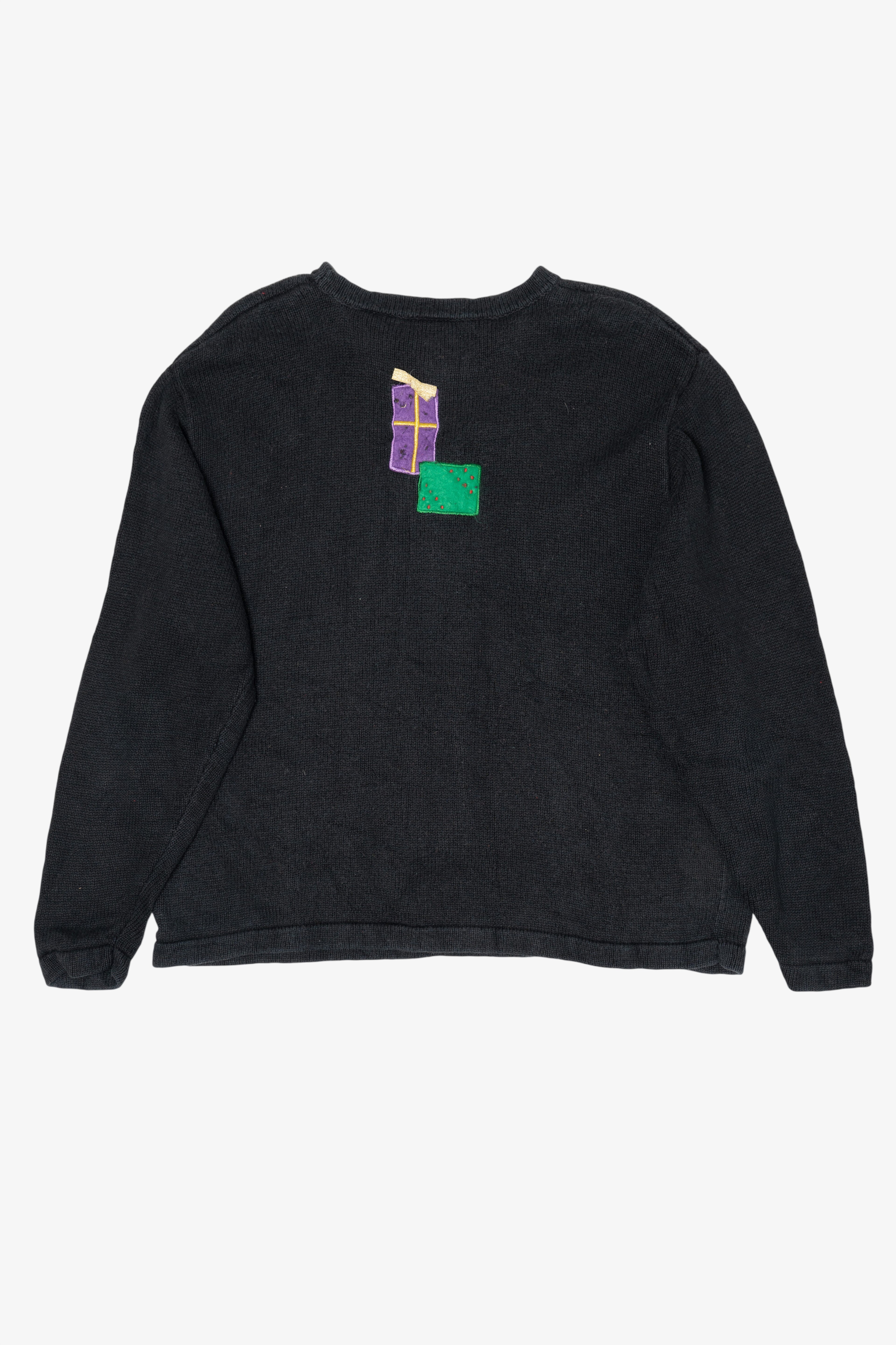 Vintage Black Bobbie Brooks Presents Under Tree Ugly Christmas Pullover (1990s)
