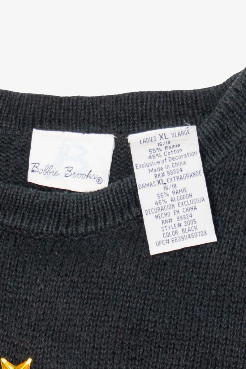 Vintage Black Bobbie Brooks Presents Under Tree Ugly Christmas Pullover (1990s)