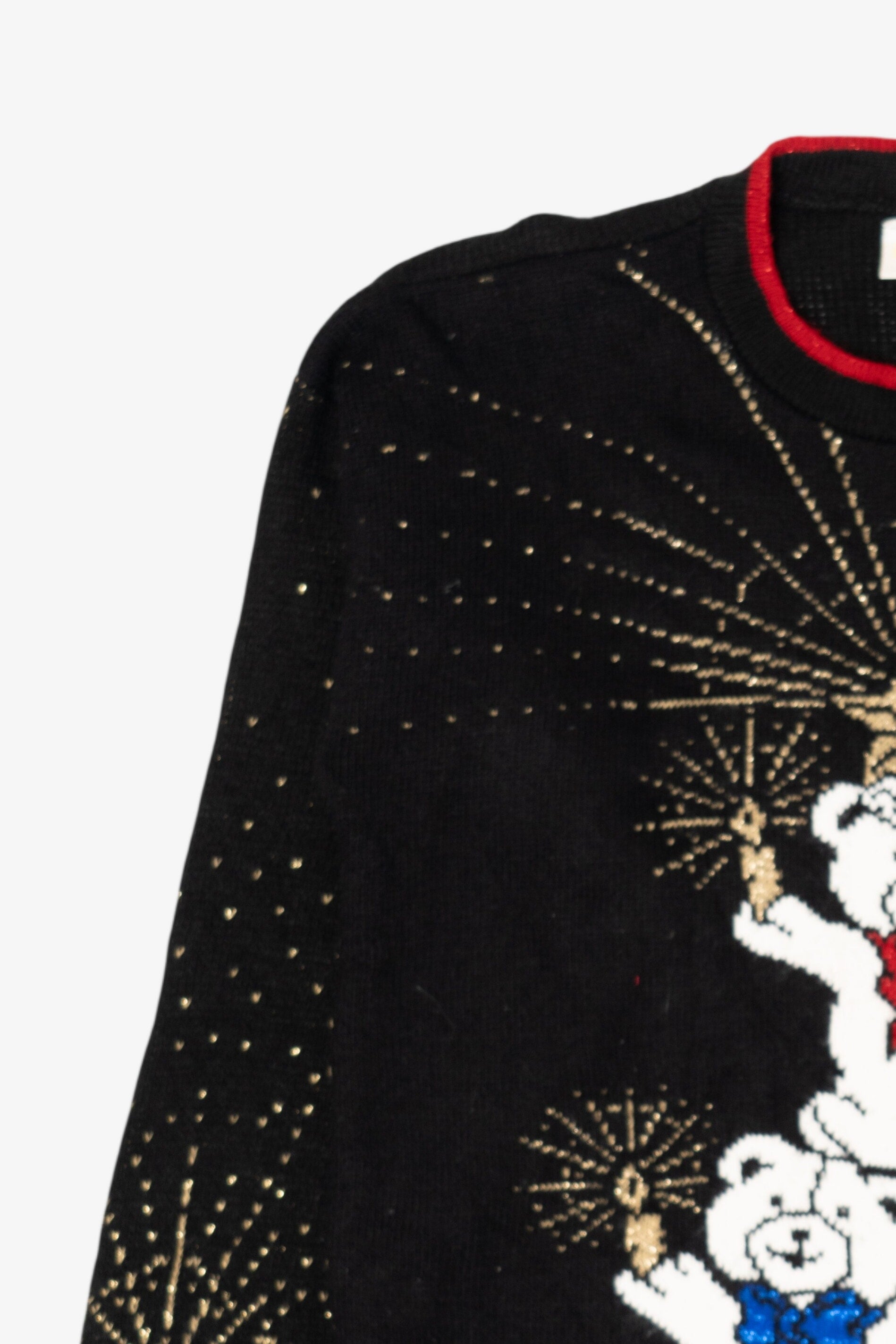 Vintage Black Holiday Time Teddy Bears Tree Ugly Christmas Pullover (1980s)