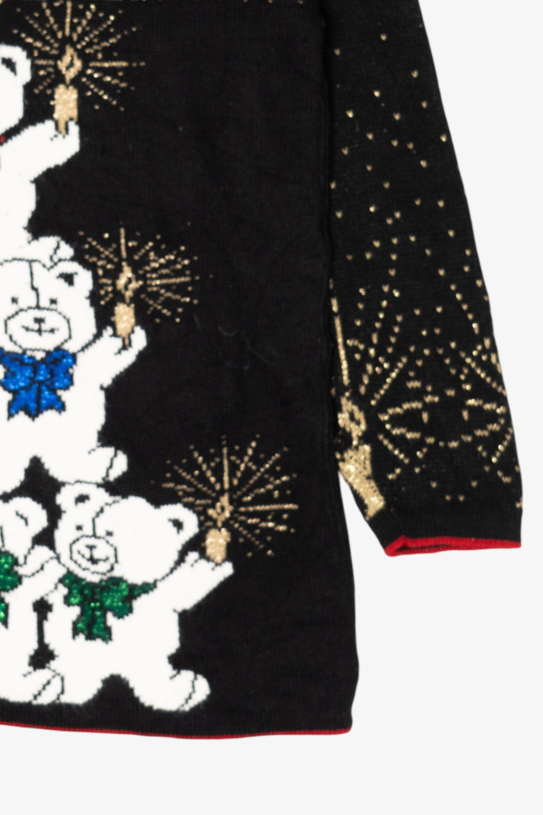 Vintage Black Holiday Time Teddy Bears Tree Ugly Christmas Pullover (1980s)