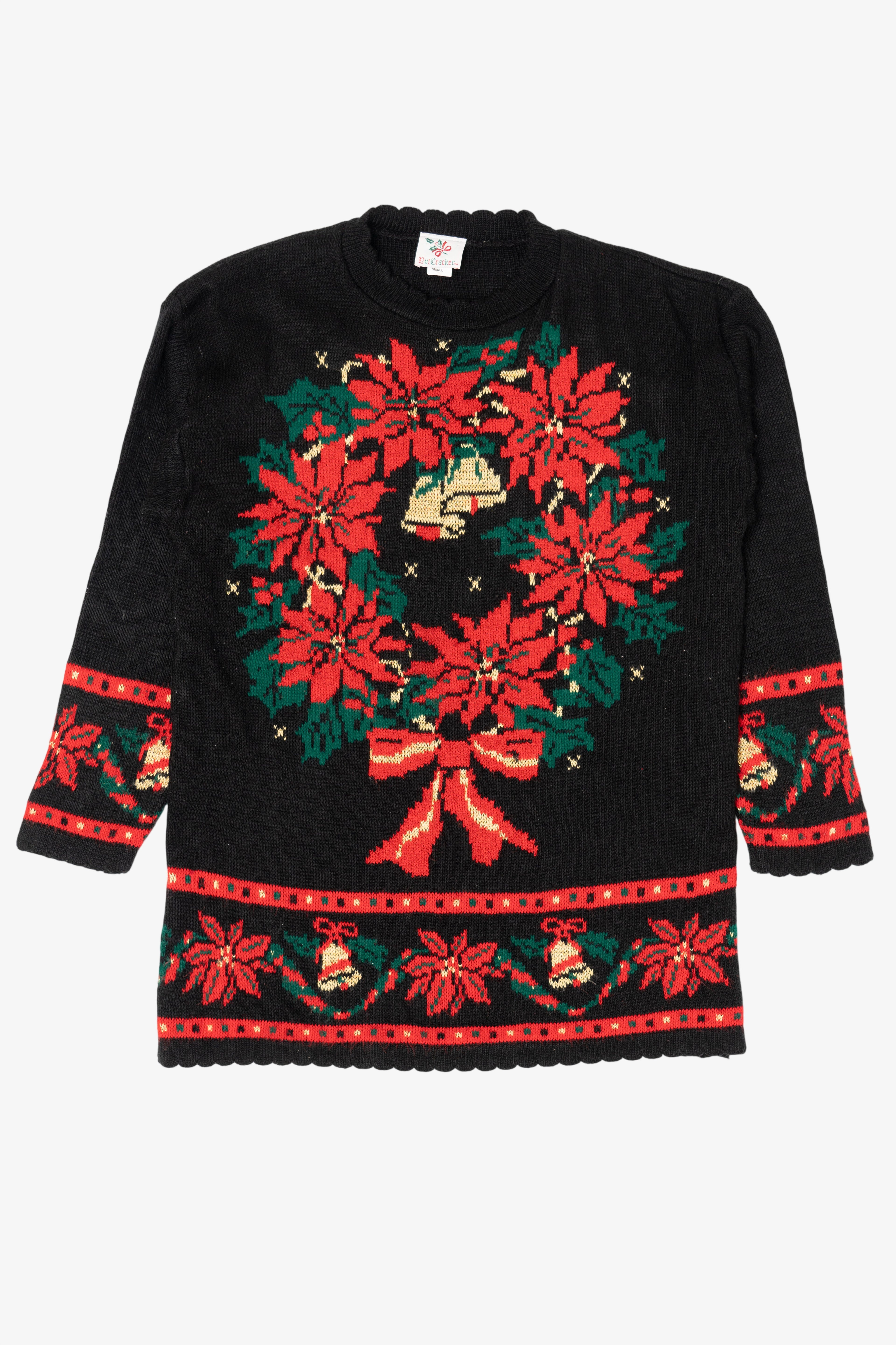 Vintage Black Nutcracker Wreaths Ugly Christmas Pullover (1980s)
