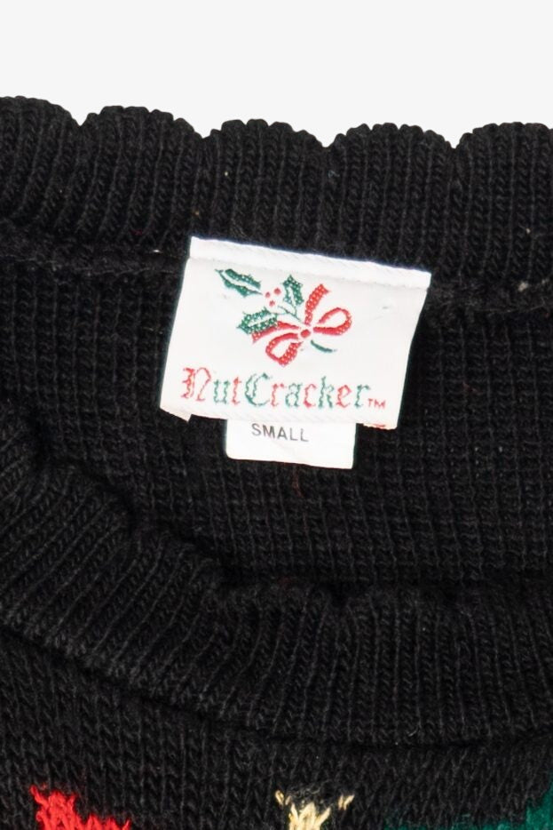 Vintage Black Nutcracker Wreaths Ugly Christmas Pullover (1980s)