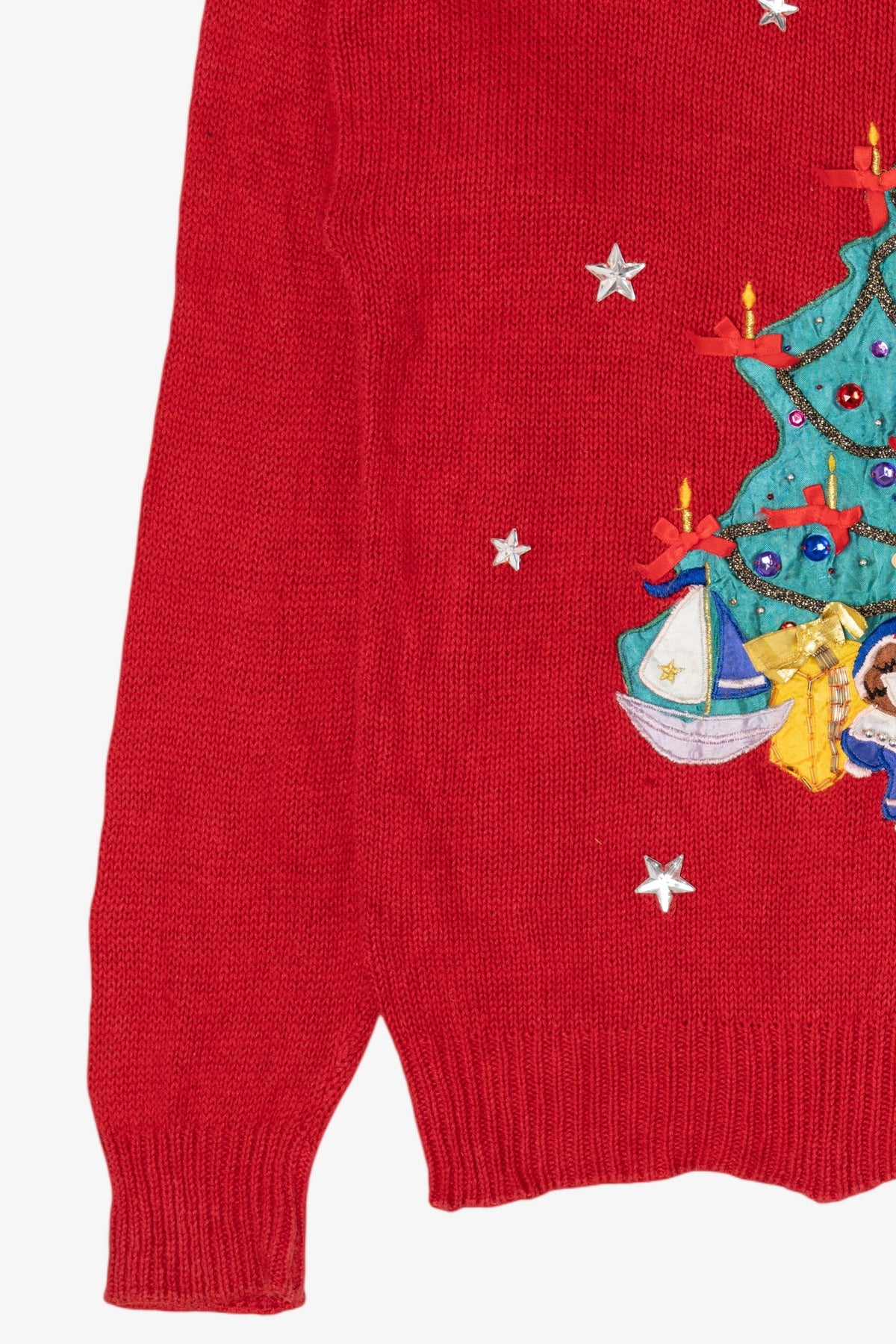 Vintage Red Work in Progress Toys Under Tree Ugly Christmas Pullover (2000s)