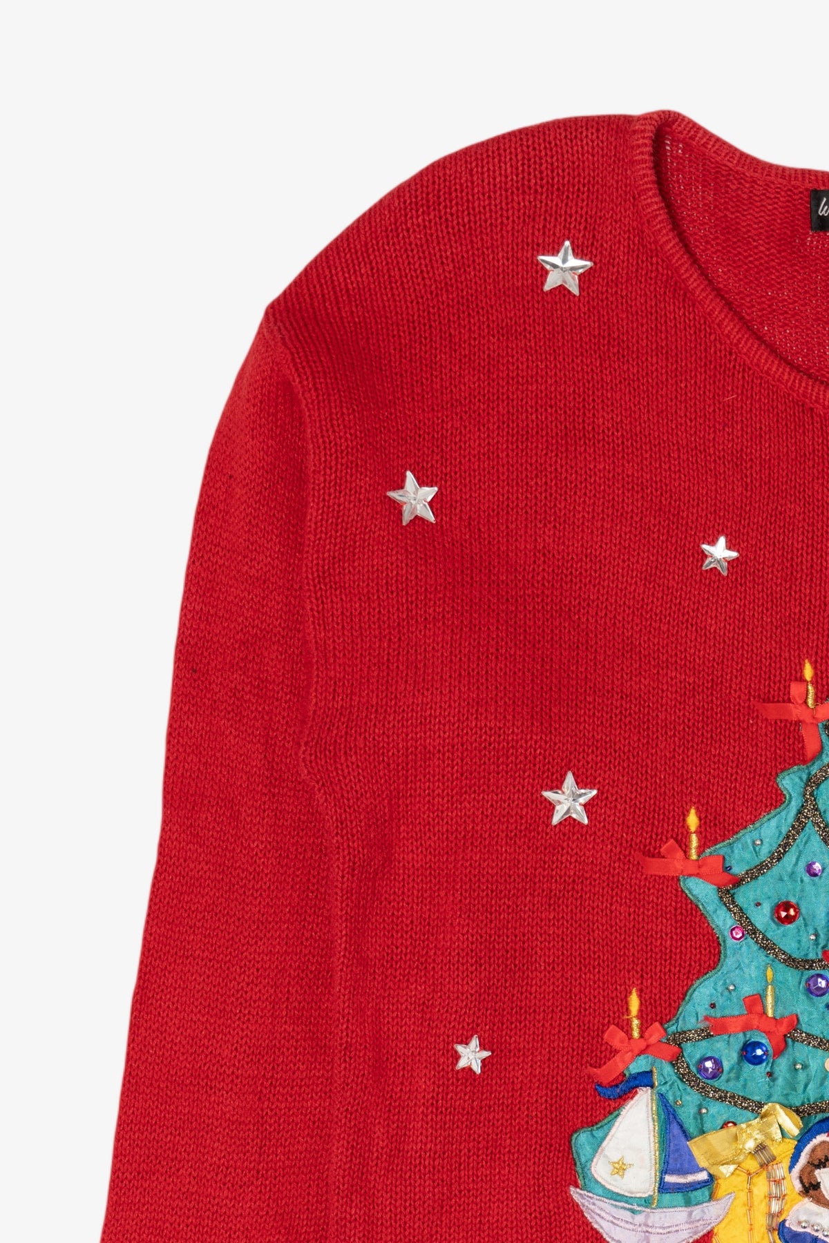Vintage Red Work in Progress Toys Under Tree Ugly Christmas Pullover (2000s)