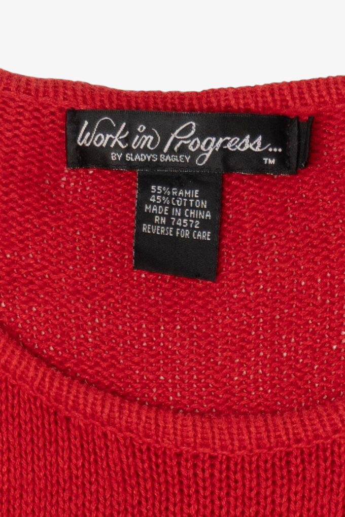 Vintage Red Work in Progress Toys Under Tree Ugly Christmas Pullover (2000s)