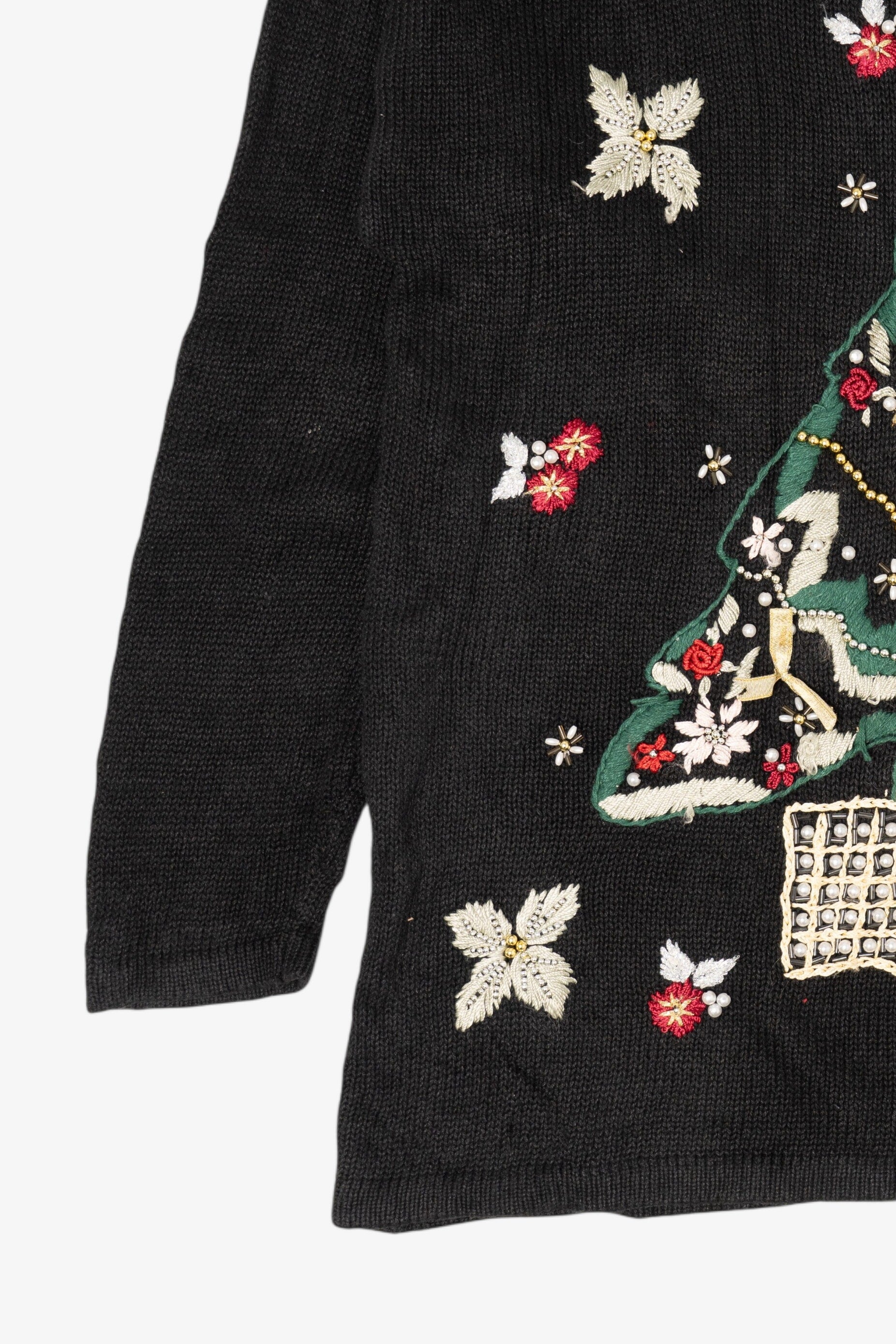 Vintage Black Carol Rose Tree Ugly Christmas Pullover (1990s)
