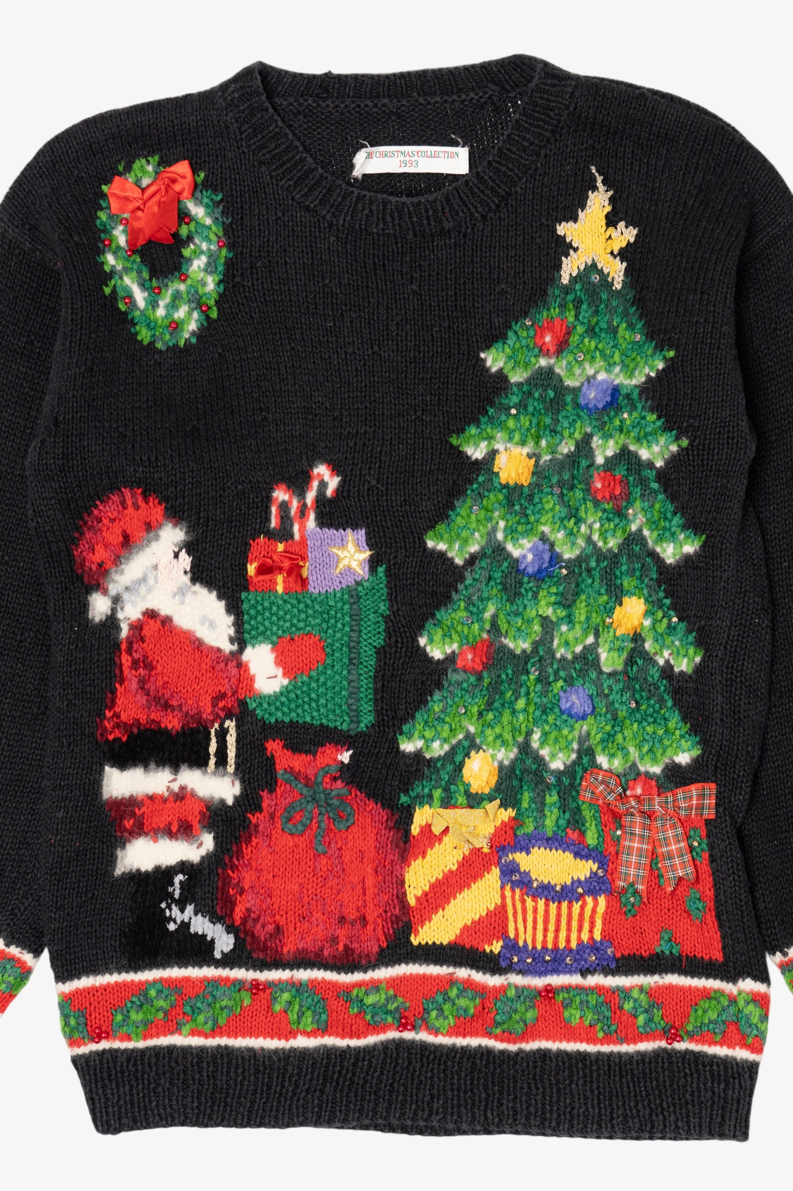 Vintage Black Unknown Santa Placing Presents Ugly Christmas Pullover (1990s)