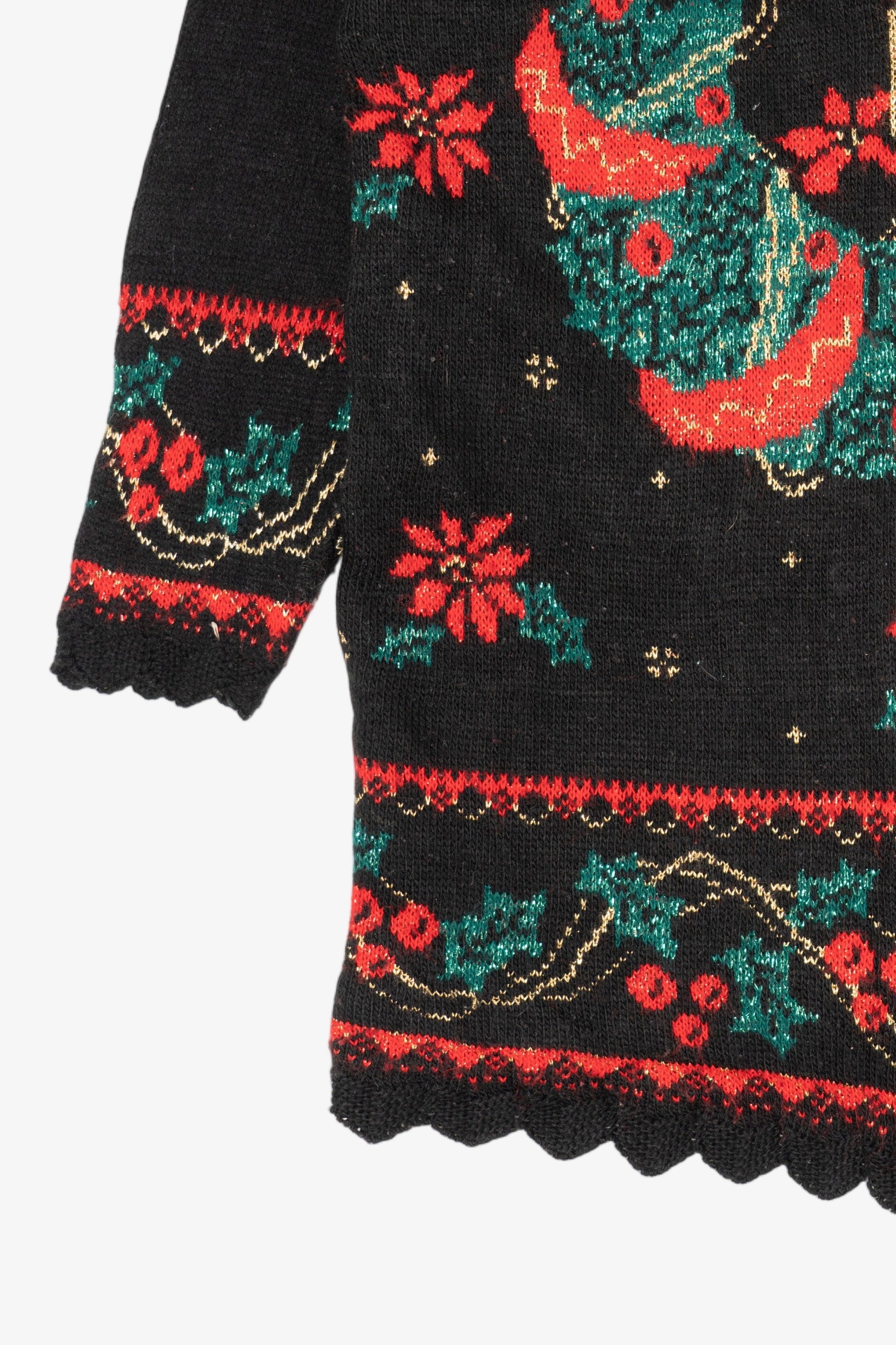 Vintage Black Nutcracker Wreaths Ugly Christmas Pullover (1980s)