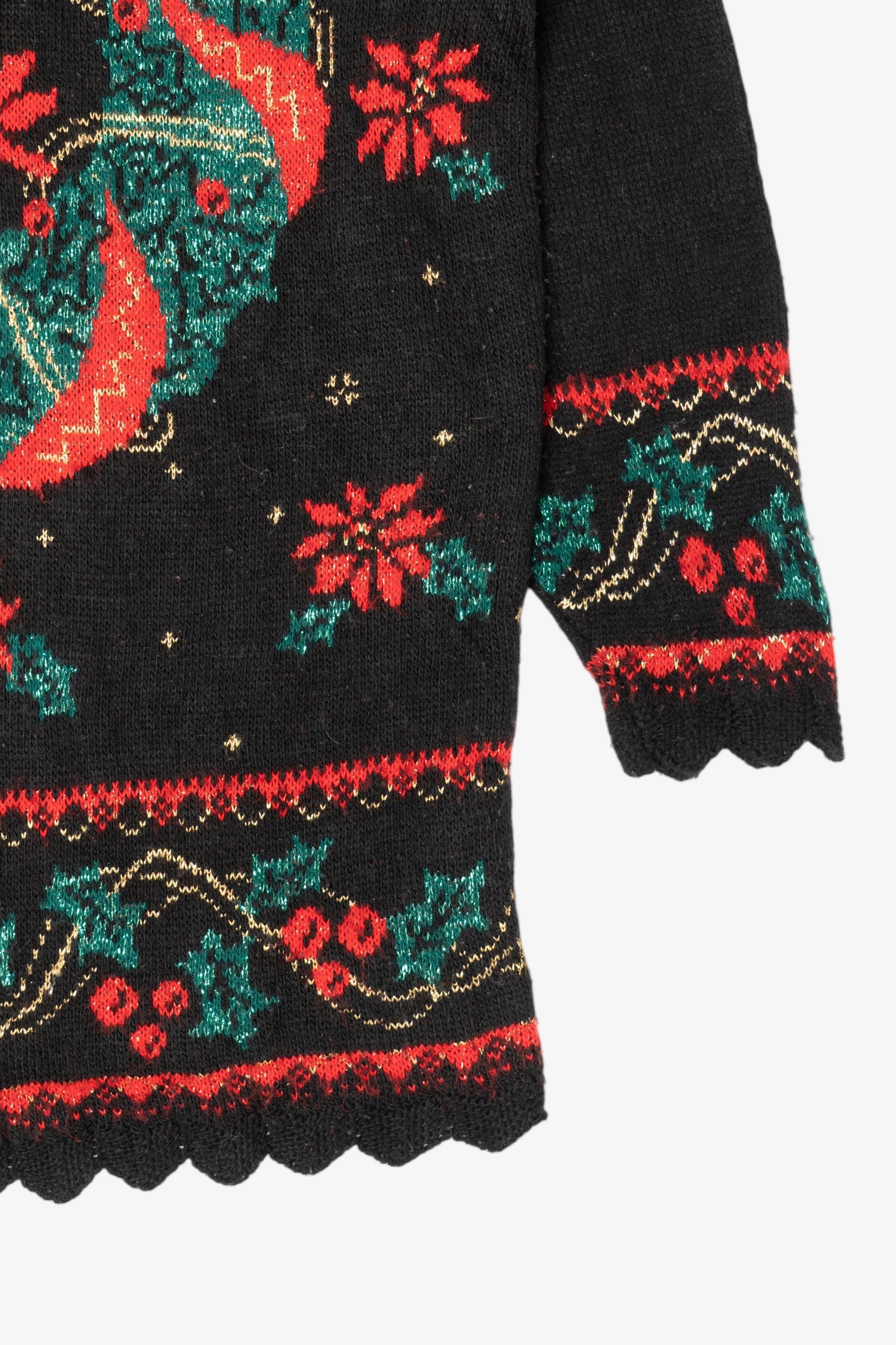 Vintage Black Nutcracker Wreaths Ugly Christmas Pullover (1980s)