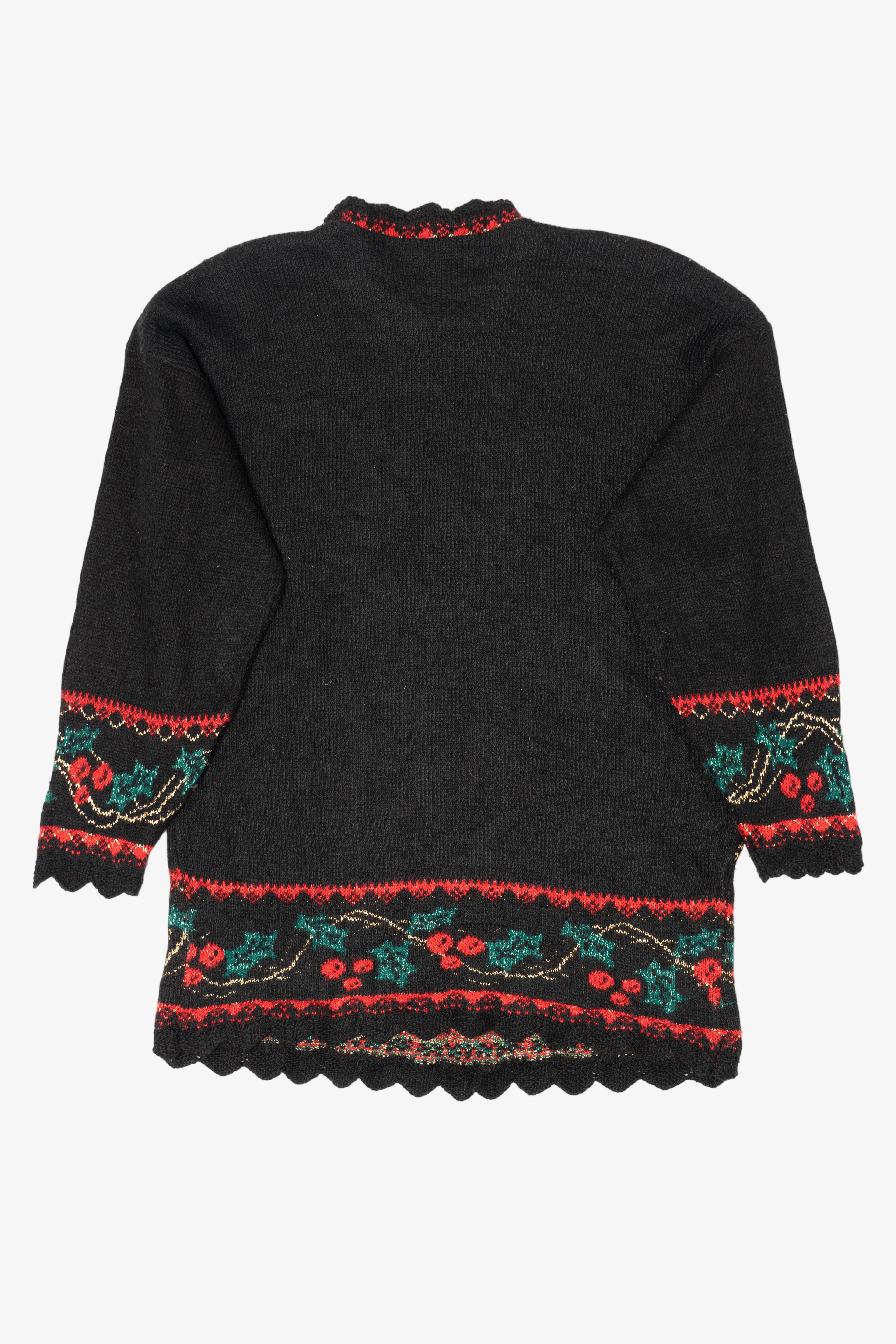 Vintage Black Nutcracker Wreaths Ugly Christmas Pullover (1980s)