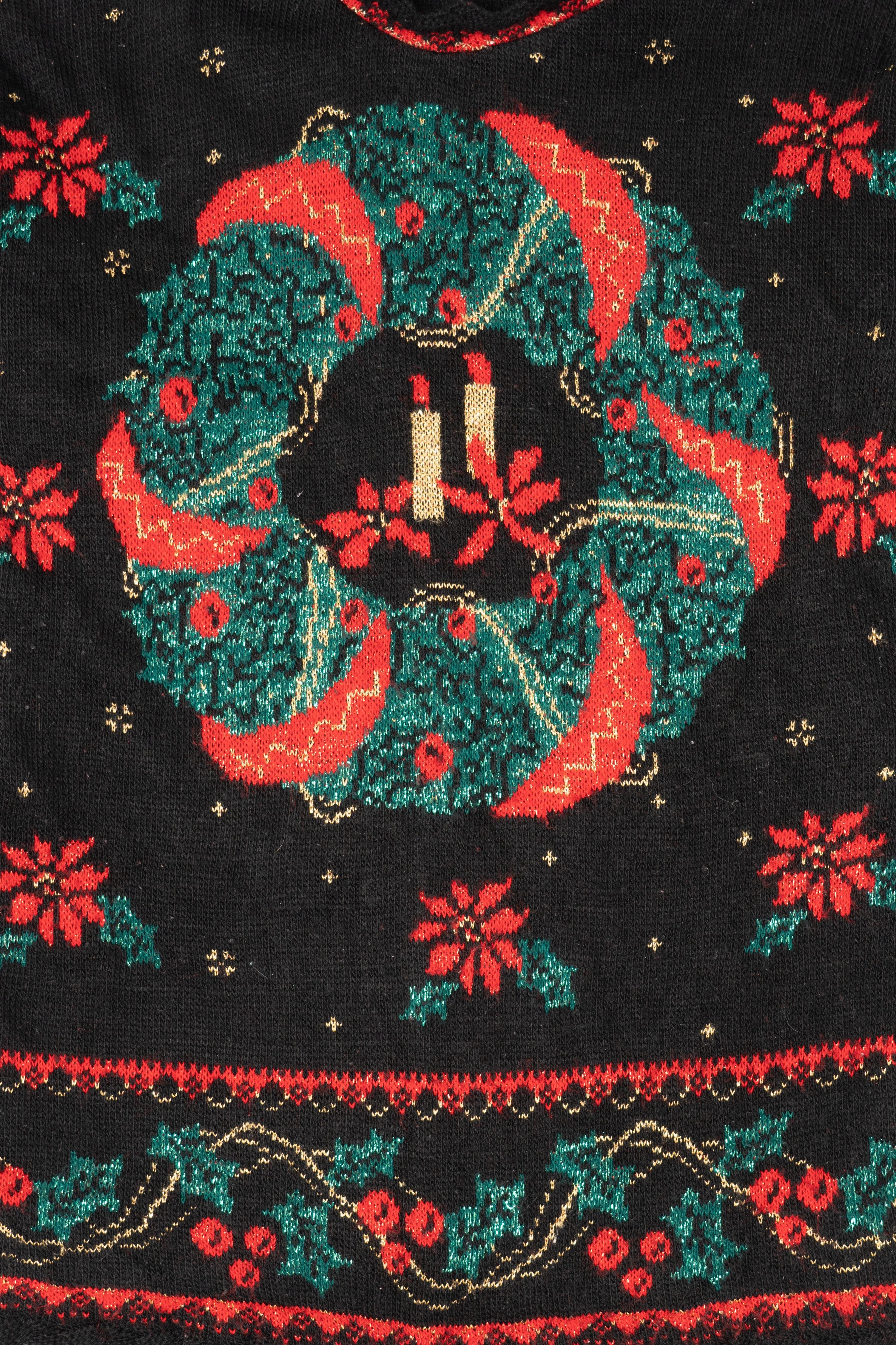 Vintage Black Nutcracker Wreaths Ugly Christmas Pullover (1980s)