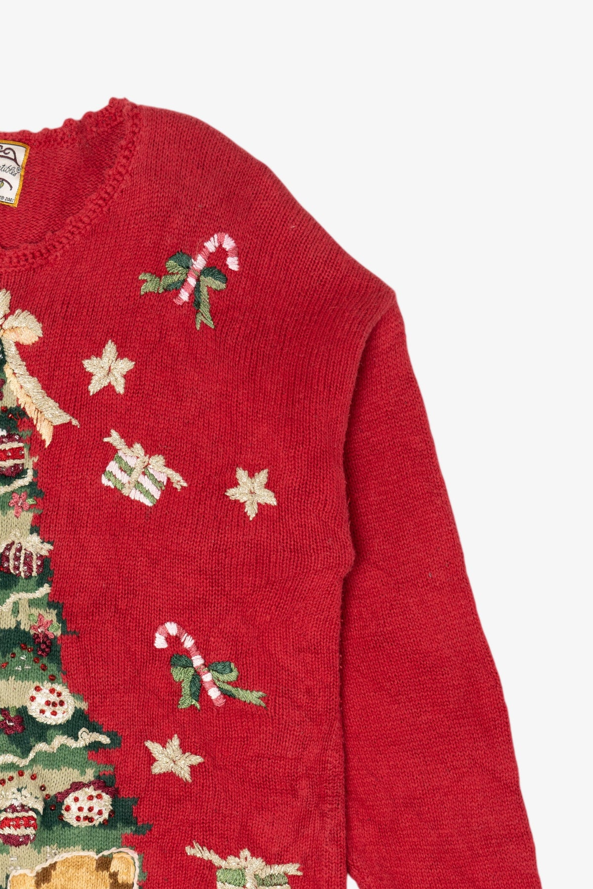 Vintage Red Heirloom Collectible Tree And Teddy Bears Ugly Christmas Pullover (2000s)