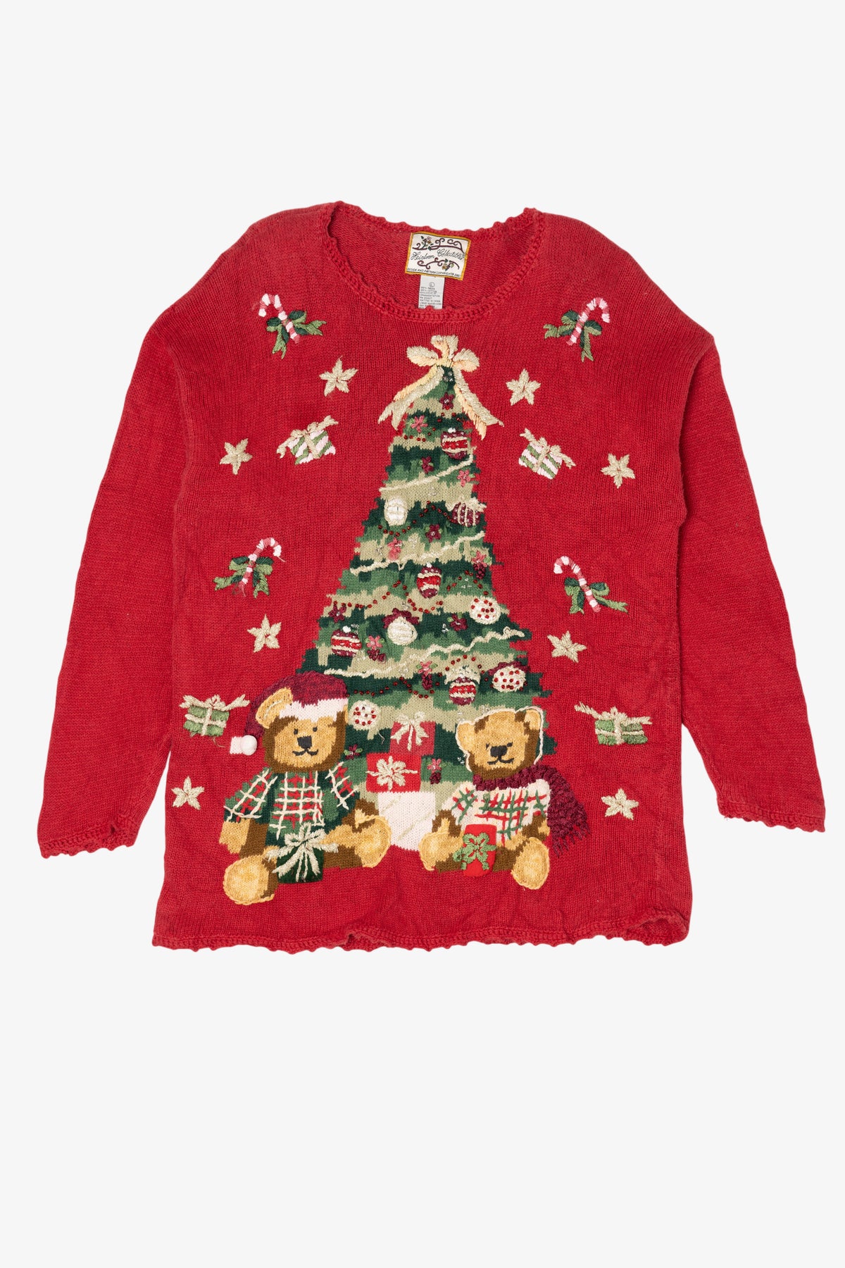 Vintage Red Heirloom Collectible Tree And Teddy Bears Ugly Christmas Pullover (2000s)