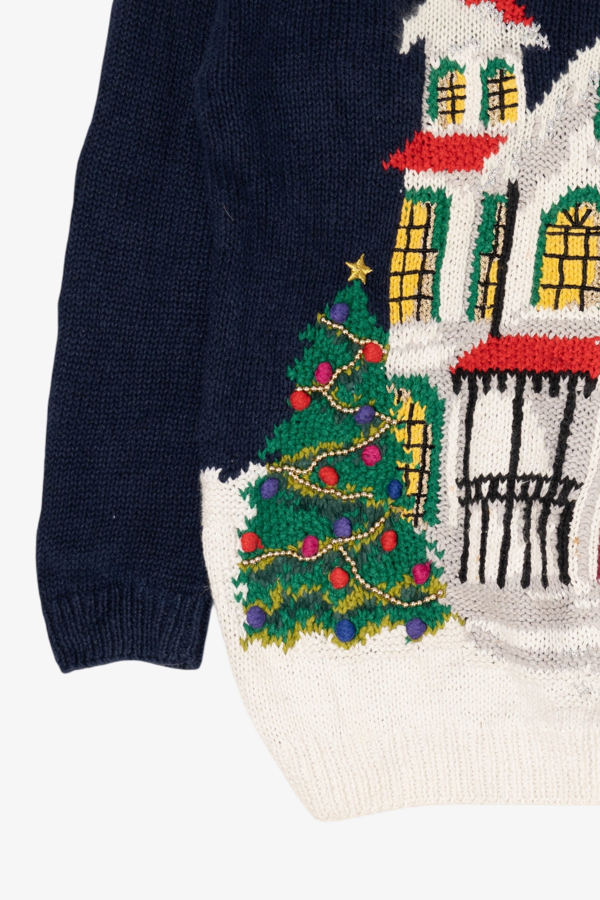 Vintage Hand Knit Navy Blue Talbots Winter House Ugly Christmas Pullover (1990s)