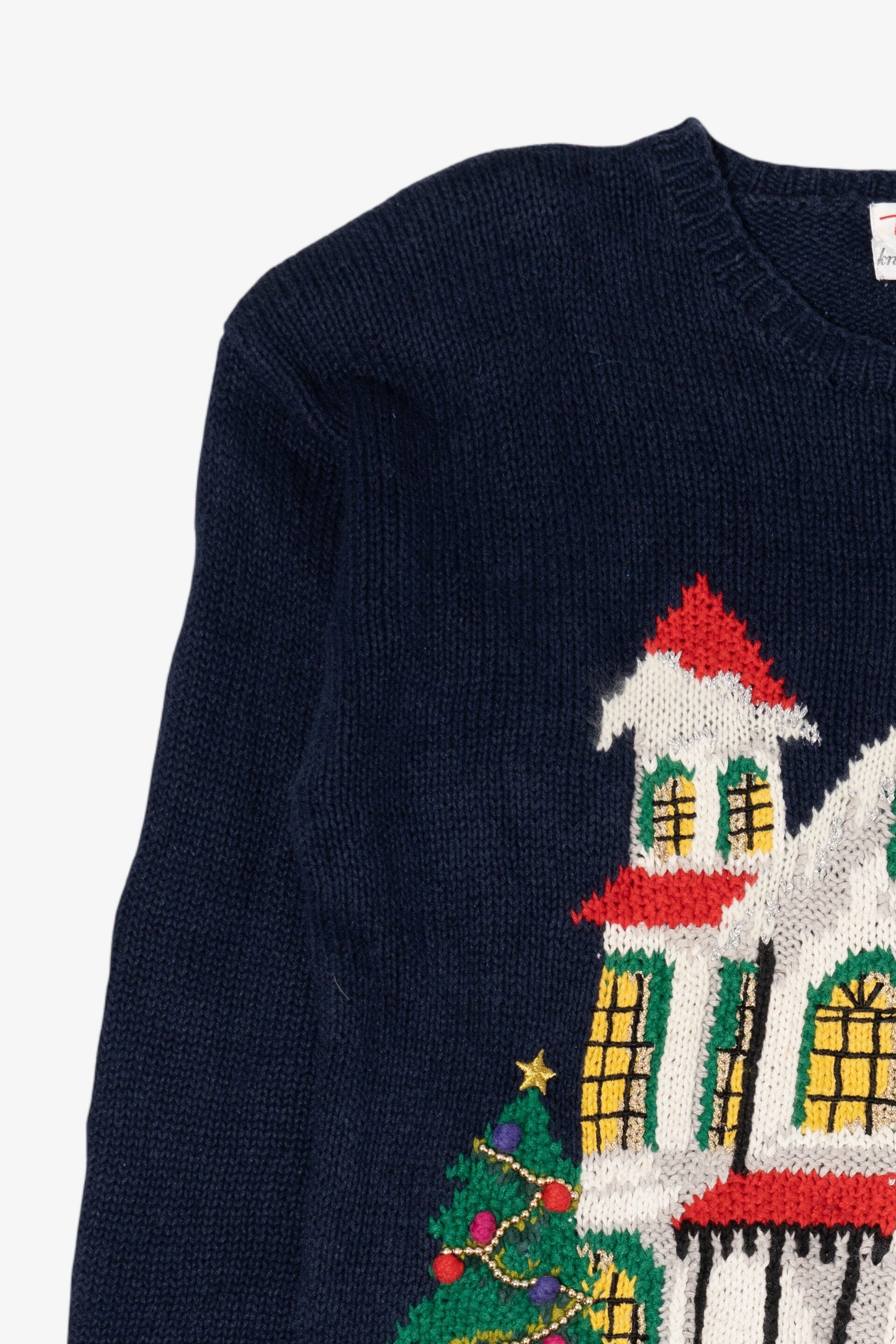 Vintage Hand Knit Navy Blue Talbots Winter House Ugly Christmas Pullover (1990s)