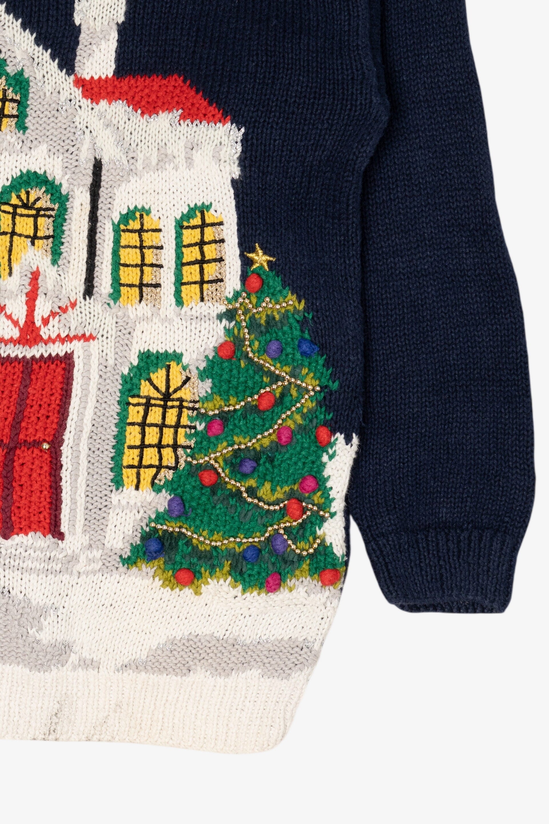 Vintage Hand Knit Navy Blue Talbots Winter House Ugly Christmas Pullover (1990s)