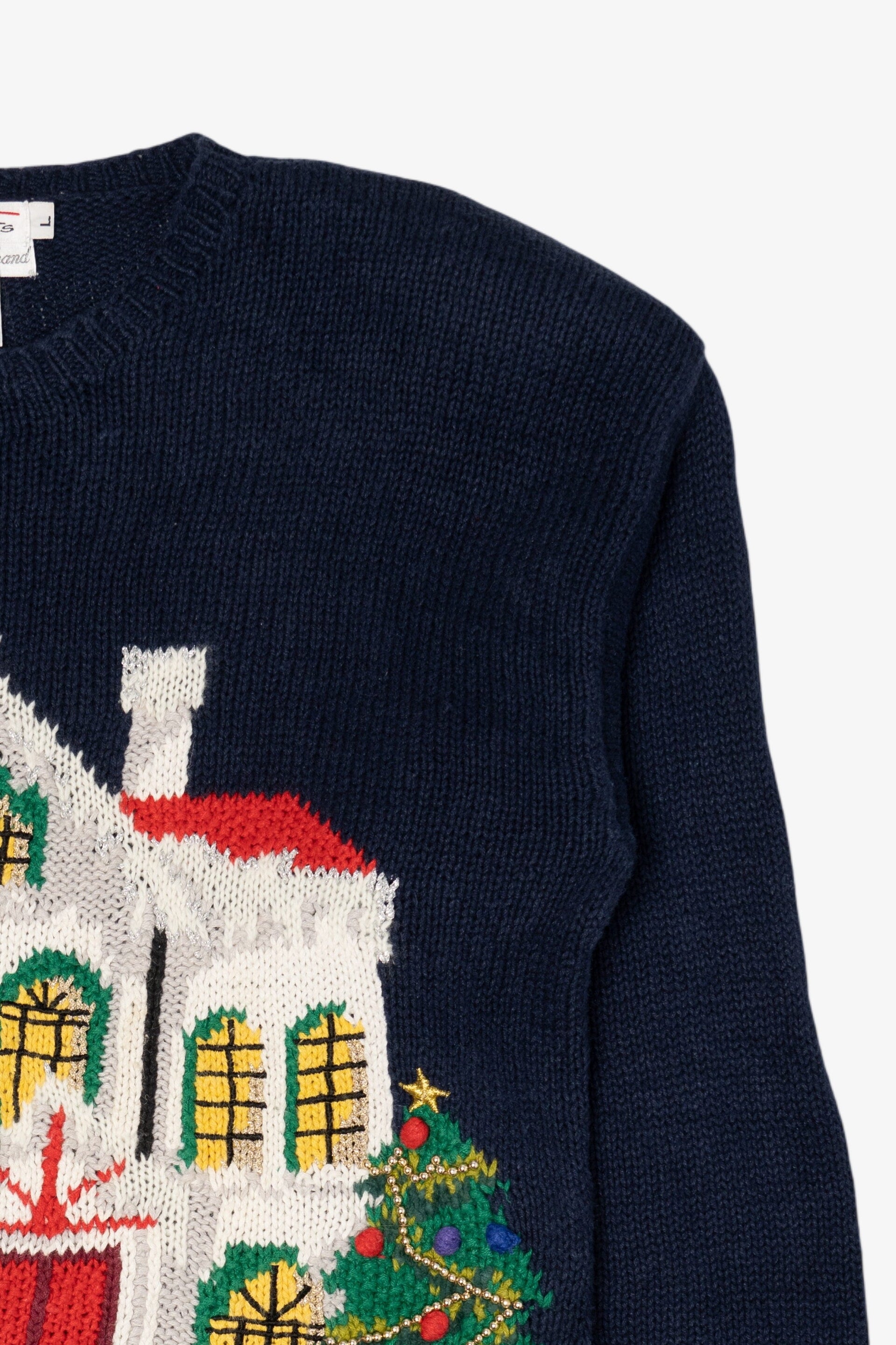 Vintage Hand Knit Navy Blue Talbots Winter House Ugly Christmas Pullover (1990s)