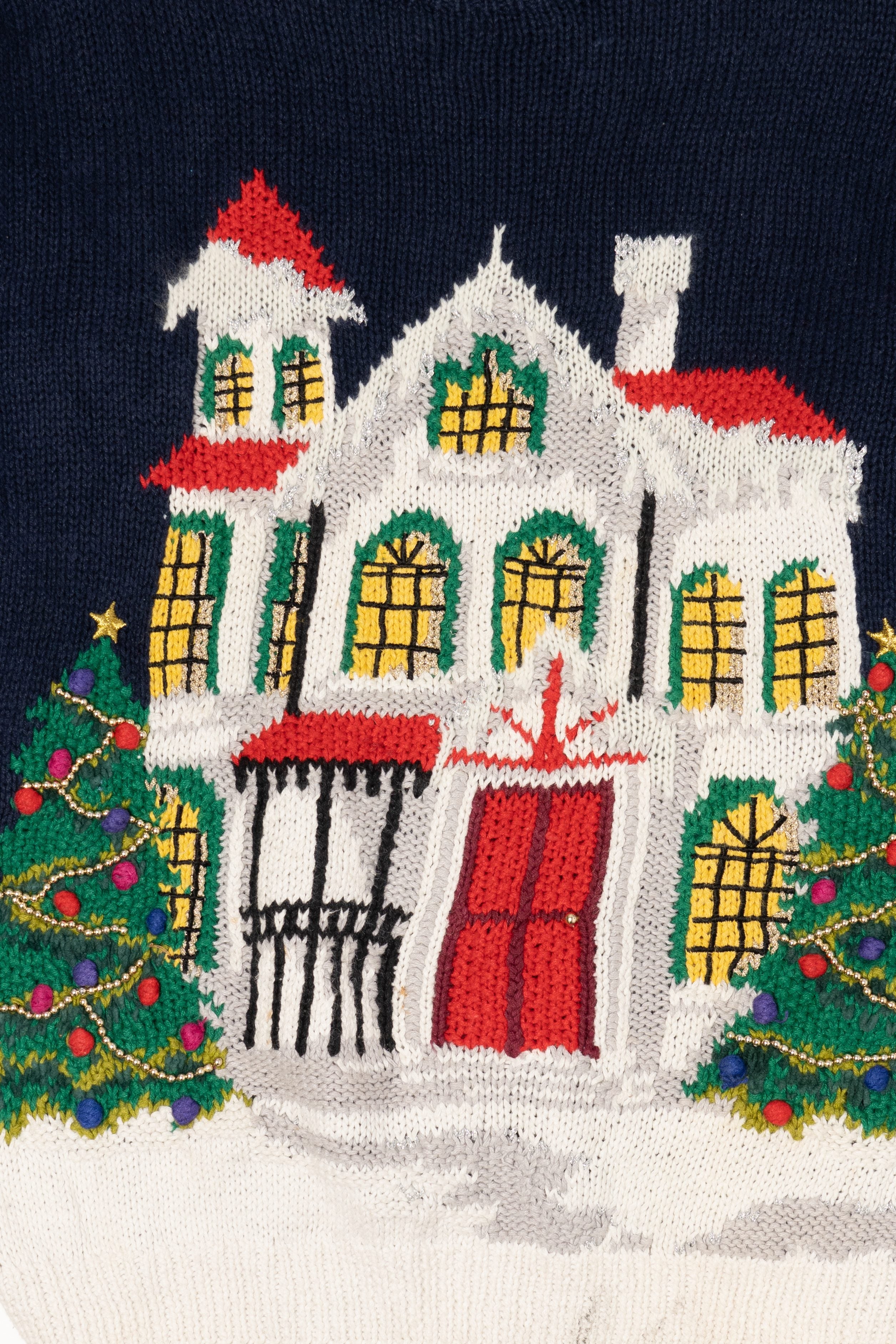 Vintage Hand Knit Navy Blue Talbots Winter House Ugly Christmas Pullover (1990s)