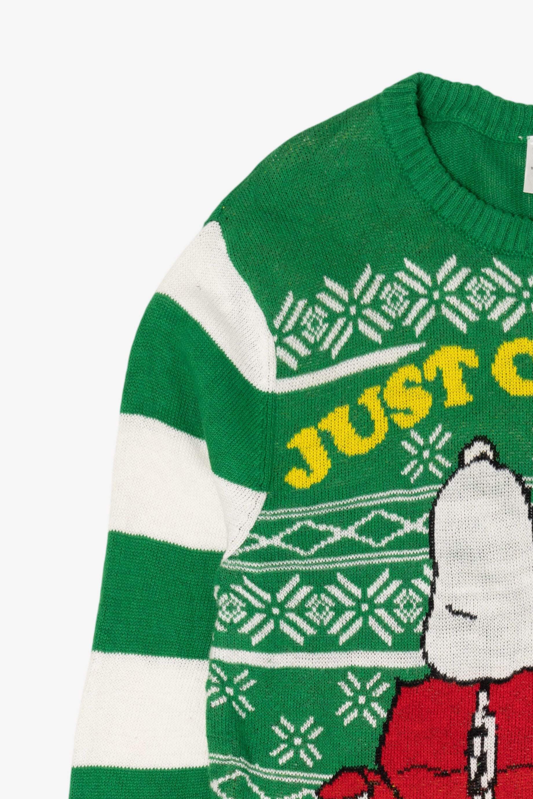 Striped Green Peanuts Snoopy "Just Chillin'" Ugly Christmas Pullover (2010s)