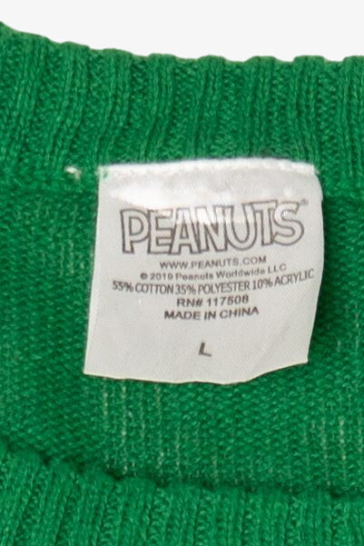 Striped Green Peanuts Snoopy "Just Chillin'" Ugly Christmas Pullover (2010s)