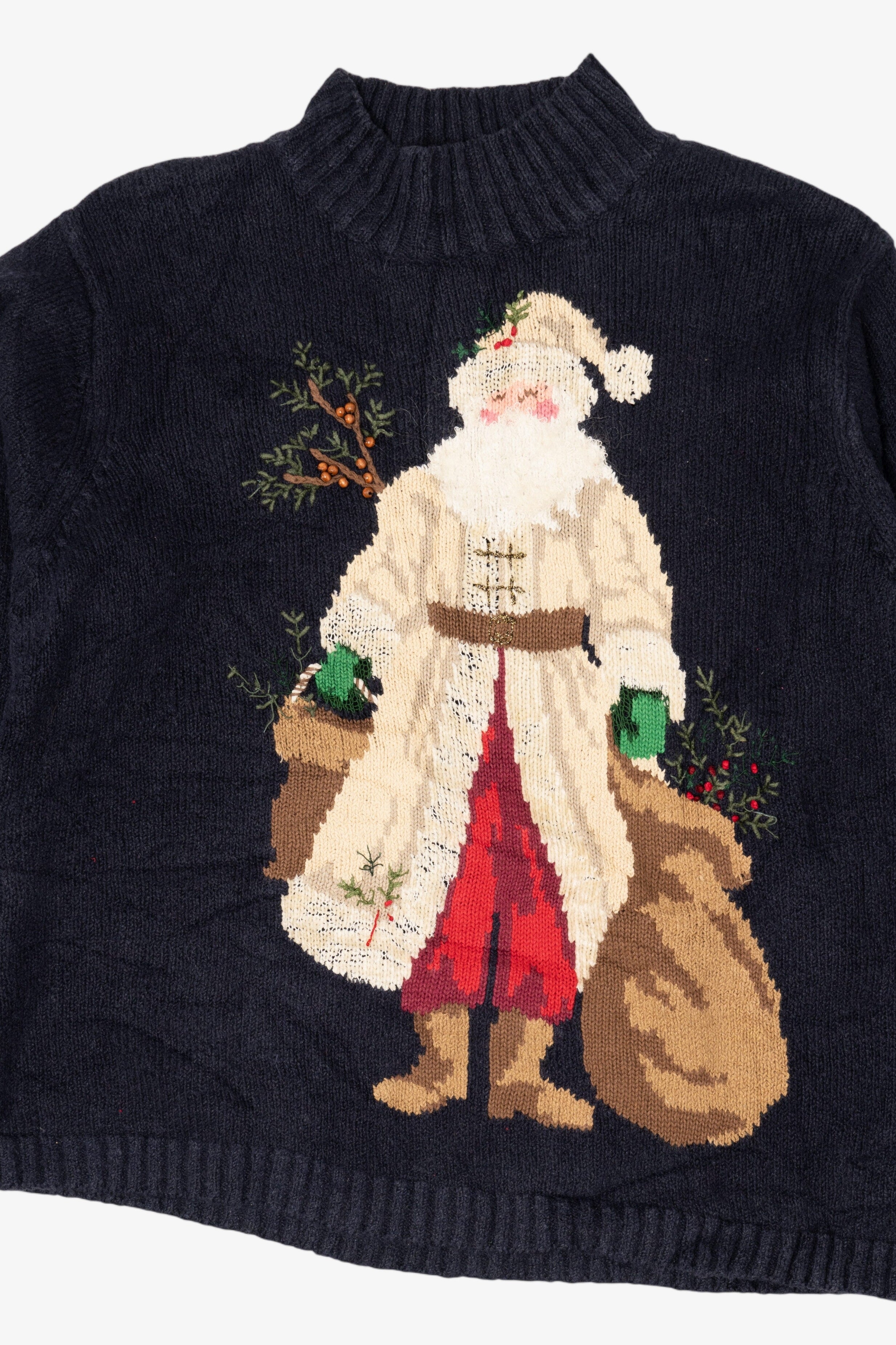 Vintage Navy Blue Talbots Saint Nick Ugly Christmas Pullover (1990s)