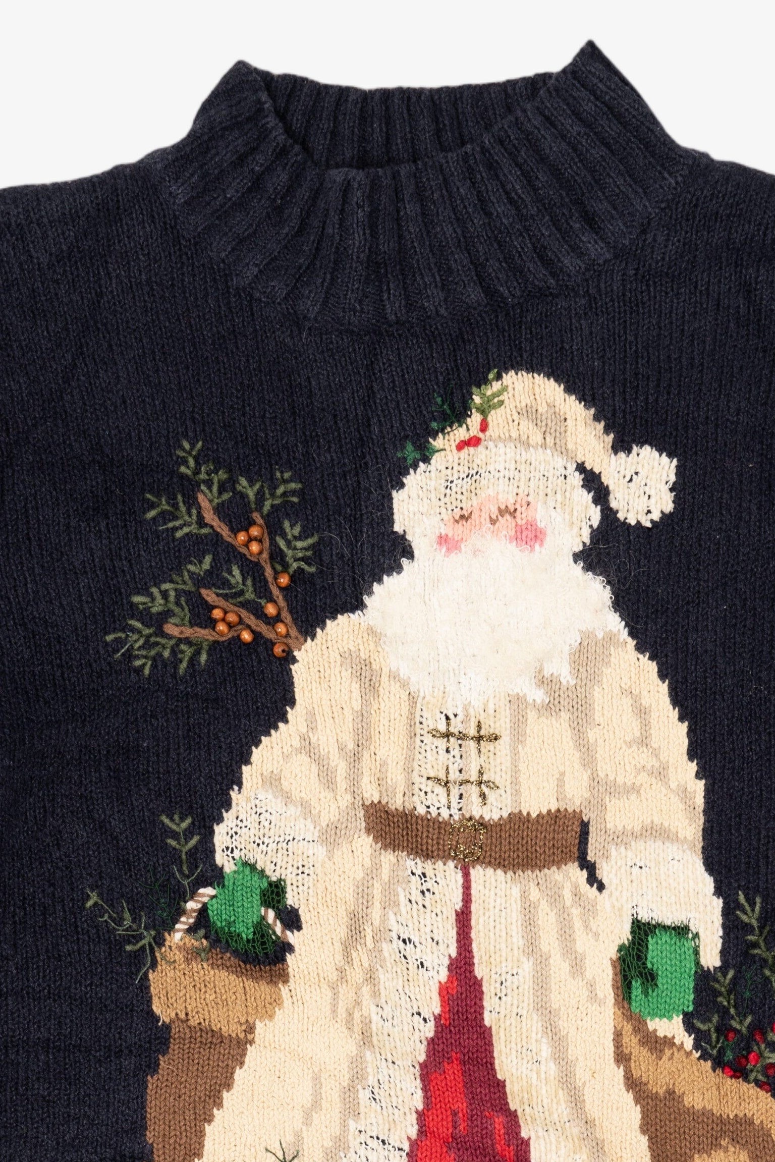 Vintage Navy Blue Talbots Saint Nick Ugly Christmas Pullover (1990s)