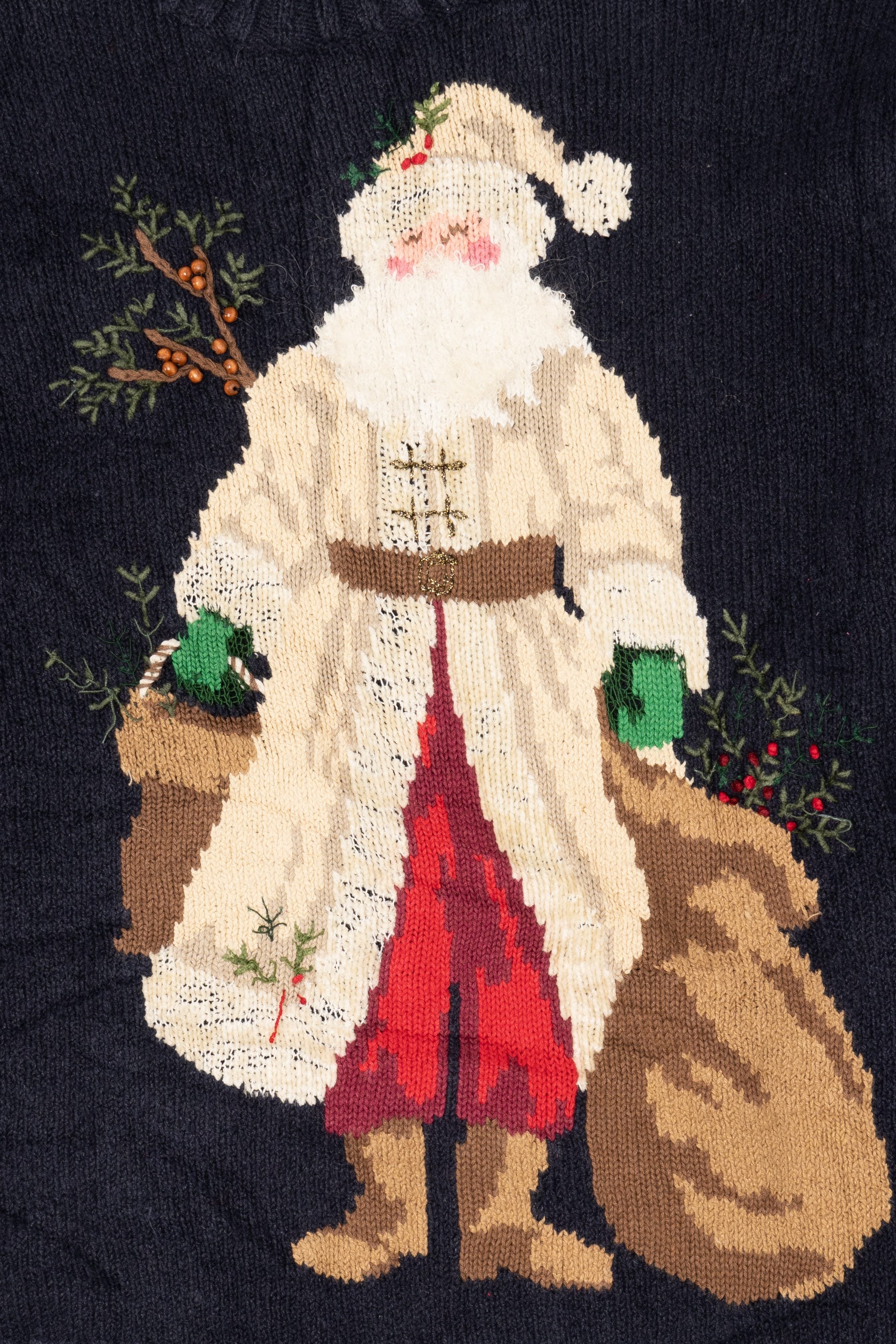 Vintage Navy Blue Talbots Saint Nick Ugly Christmas Pullover (1990s)
