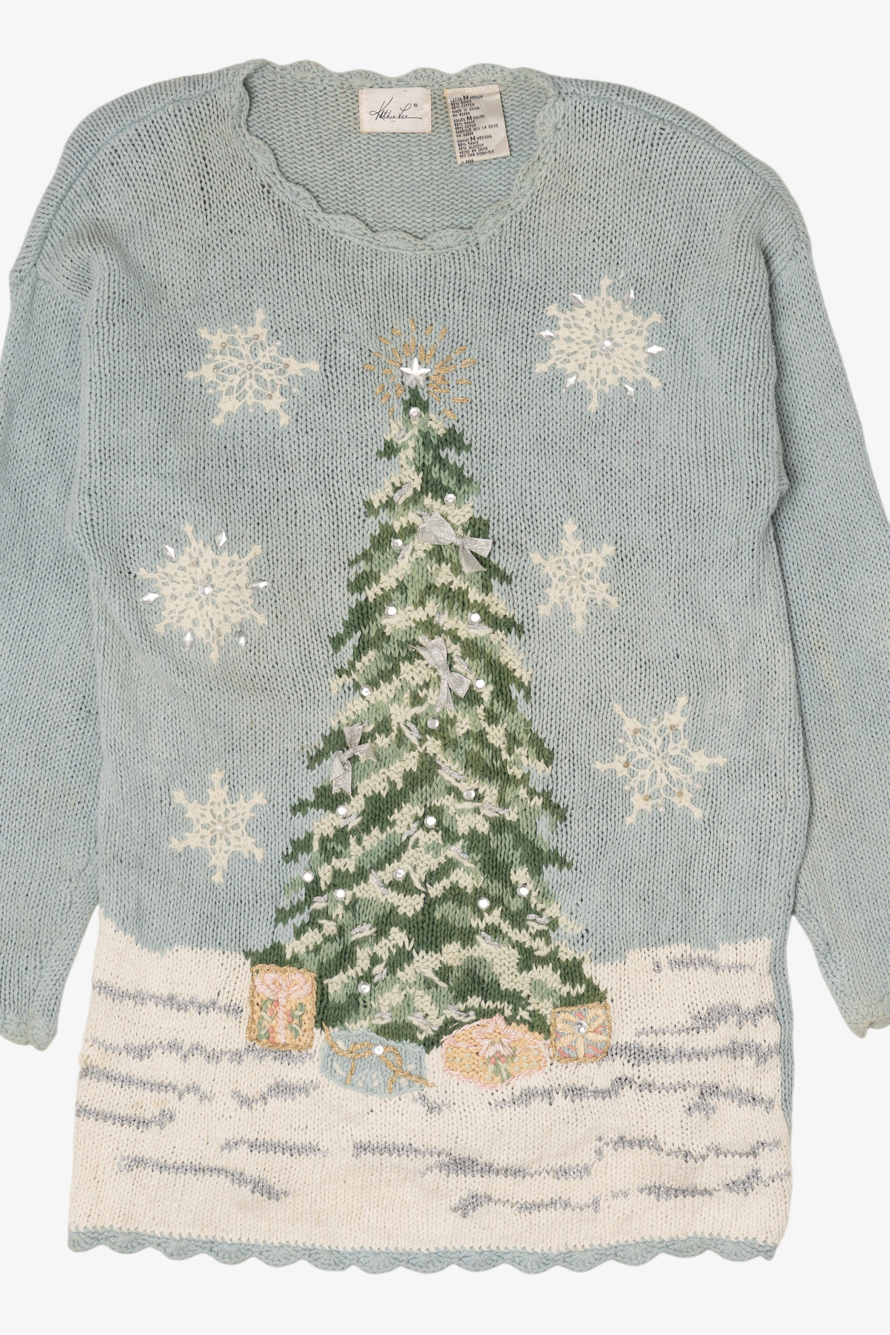 Vintage Light Blue Kathie Lee Tree Ugly Christmas Pullover (1990s)