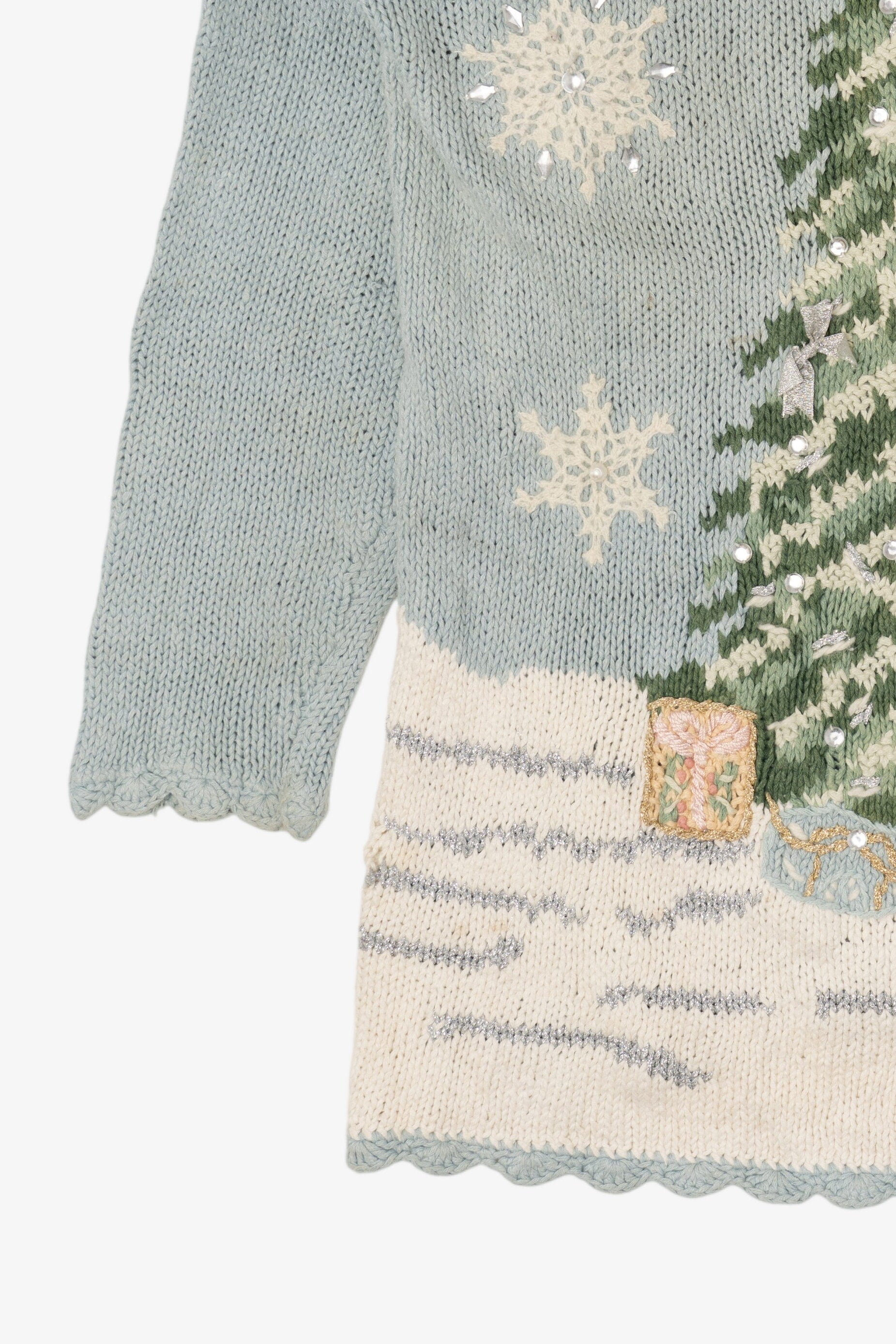 Vintage Light Blue Kathie Lee Tree Ugly Christmas Pullover (1990s)