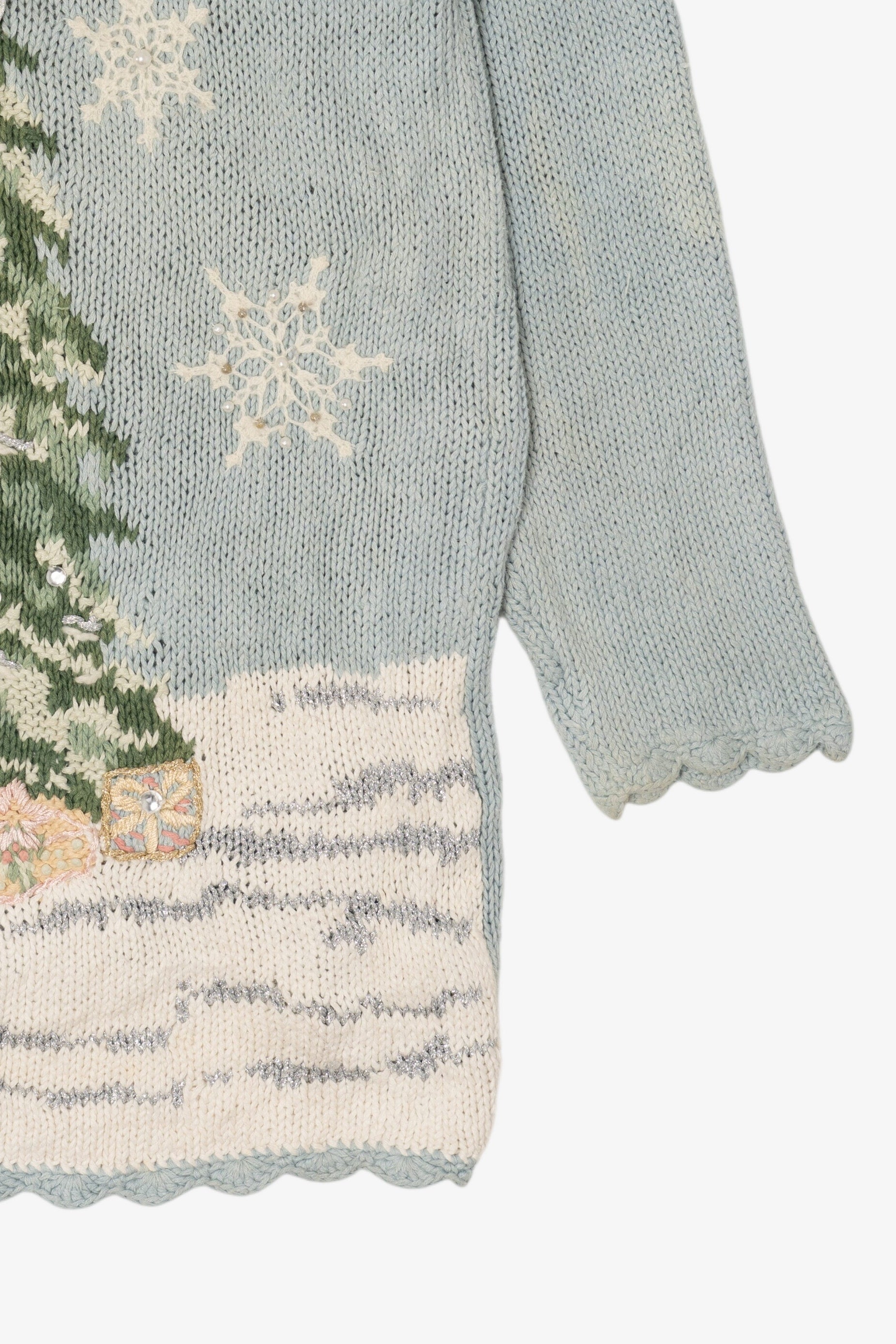 Vintage Light Blue Kathie Lee Tree Ugly Christmas Pullover (1990s)